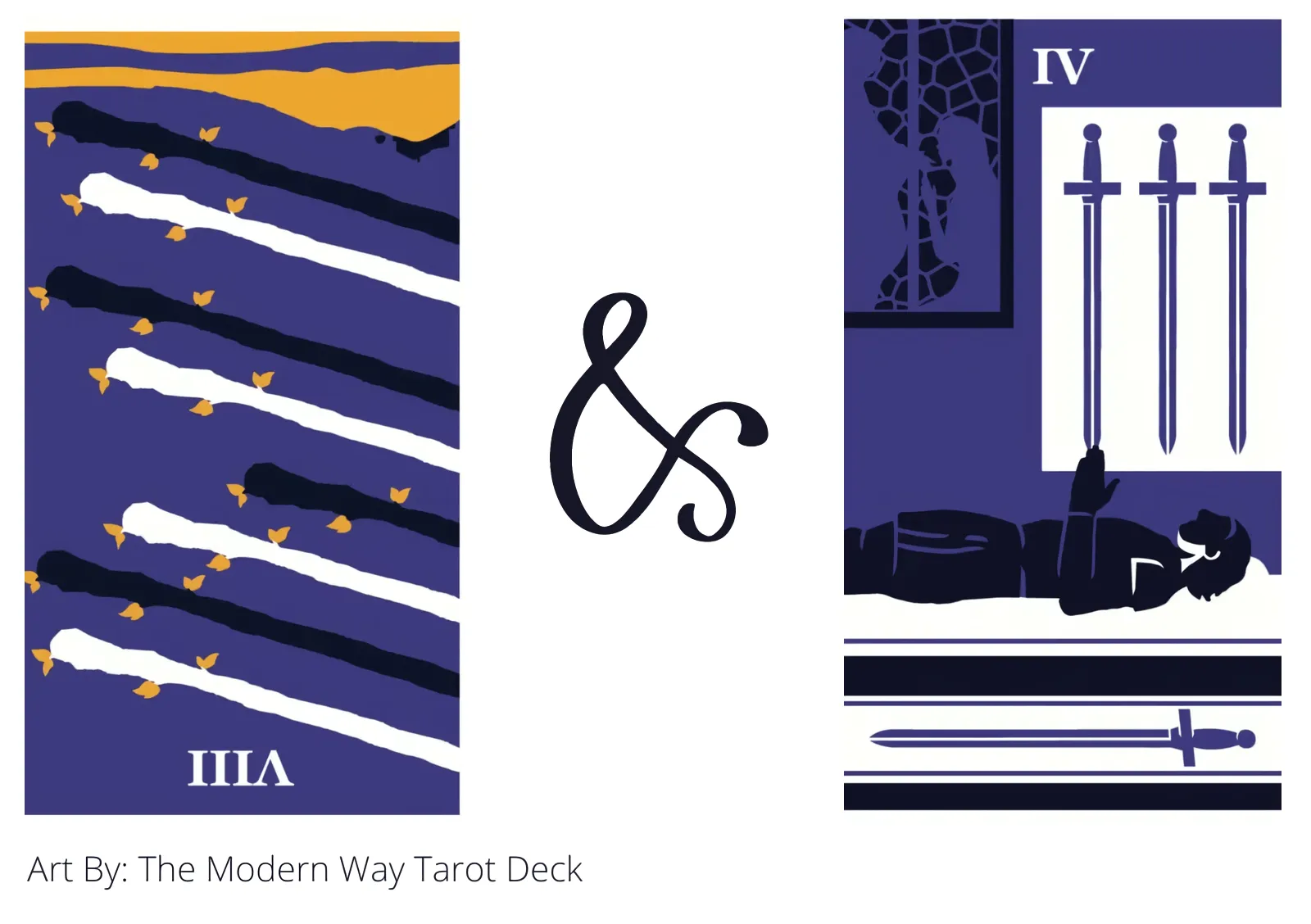 eight of wands reversed and four of swords tarot cards together