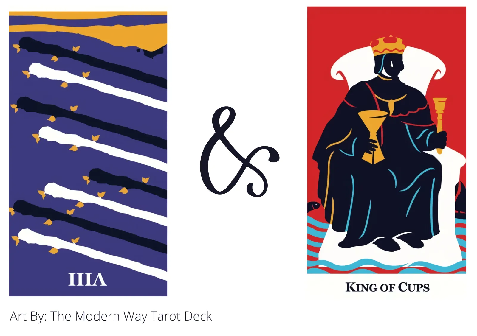 eight of wands reversed and king of cups tarot cards together