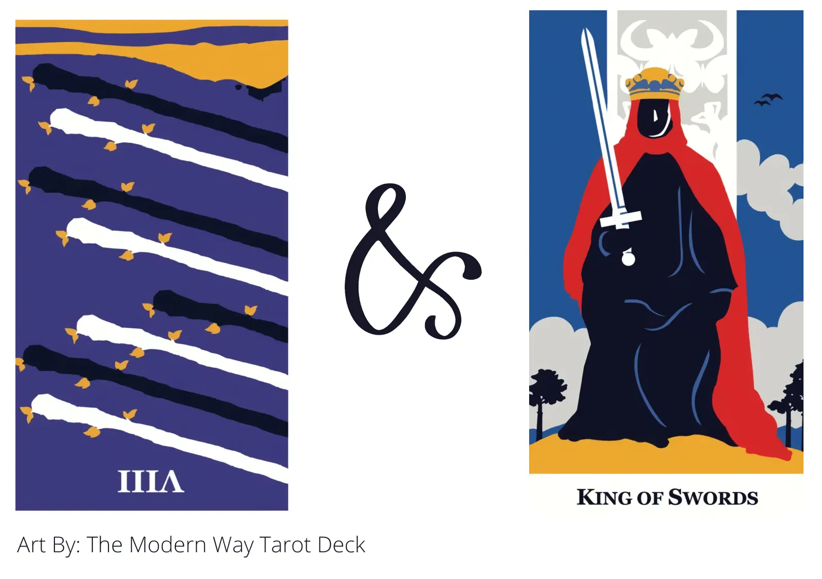 eight of wands reversed and king of swords tarot cards together