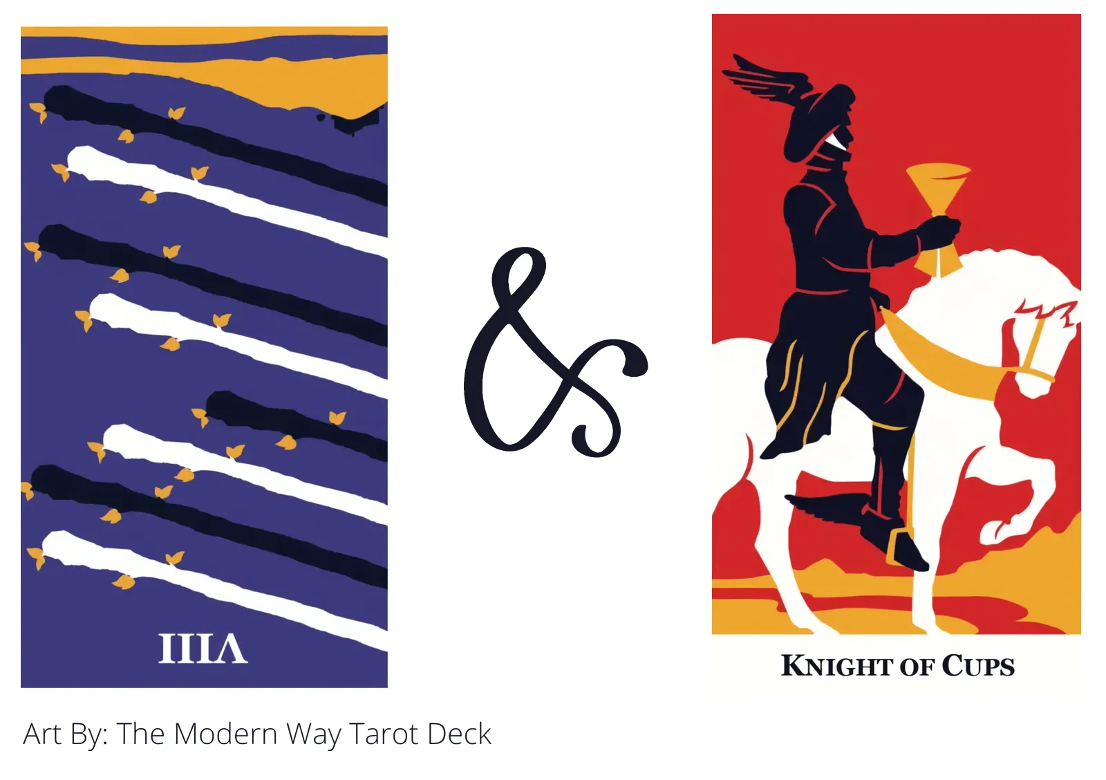 eight of wands reversed and knight of cups tarot cards together