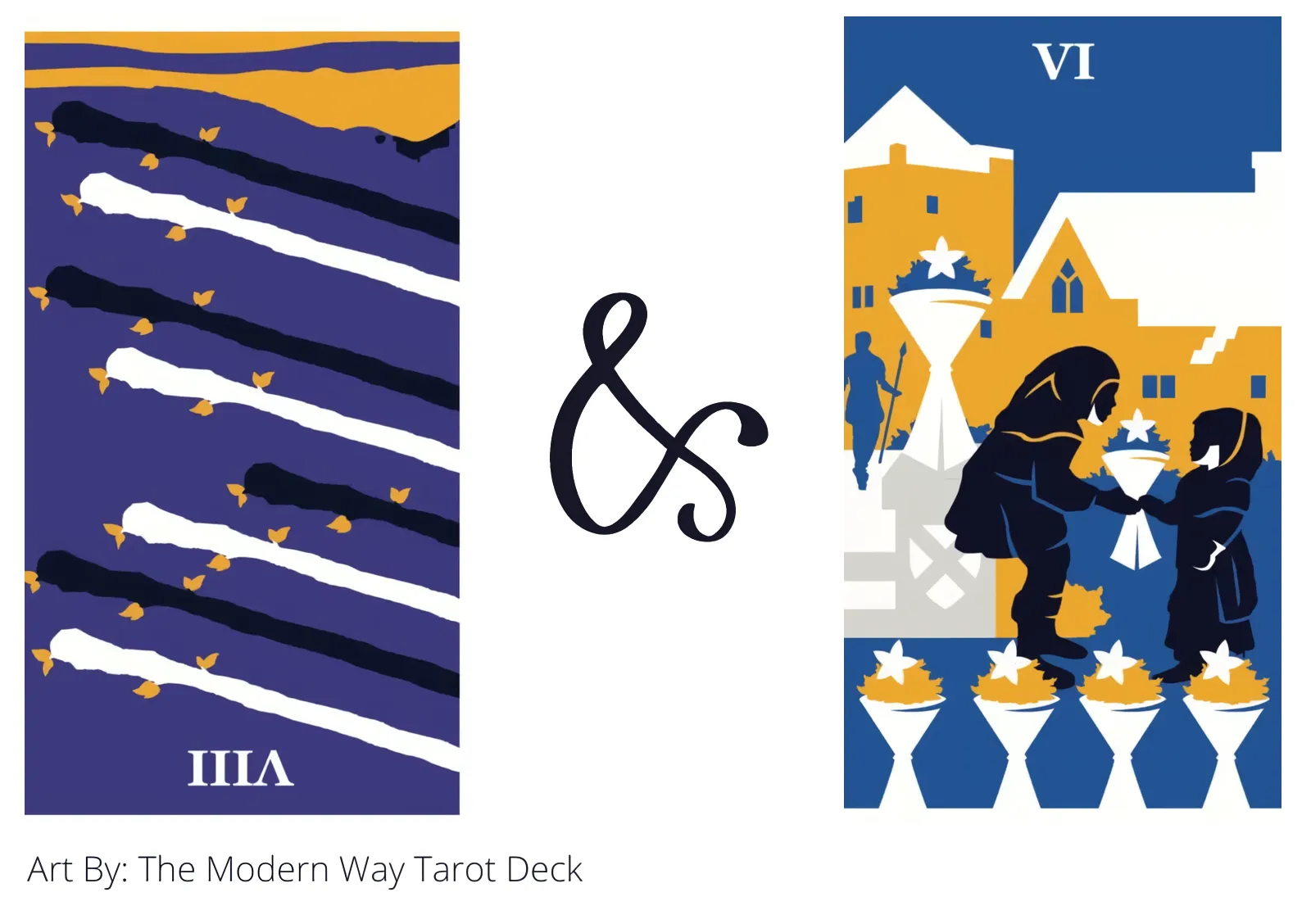 eight of wands reversed and six of cups tarot cards together