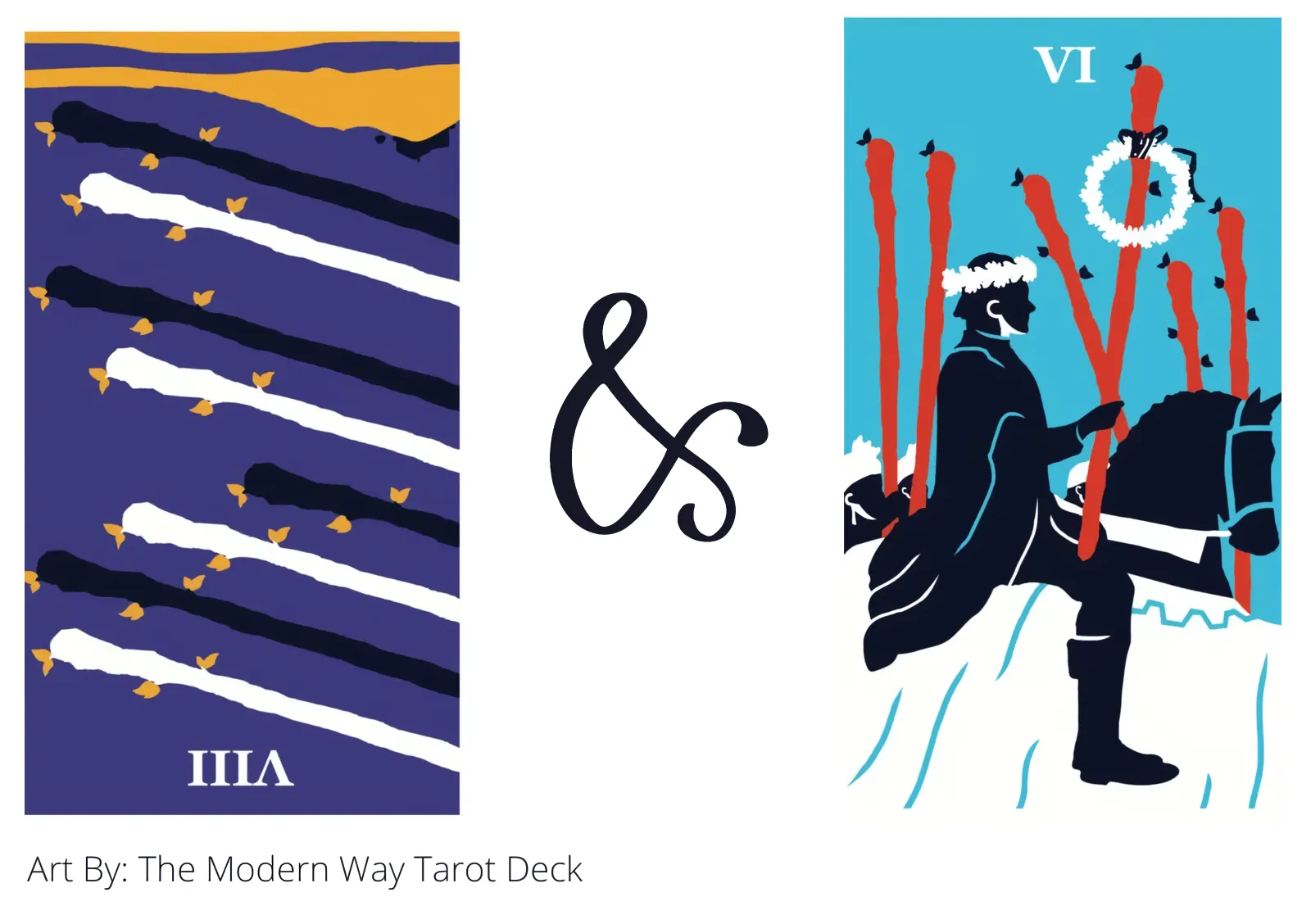eight of wands reversed and six of wands tarot cards together