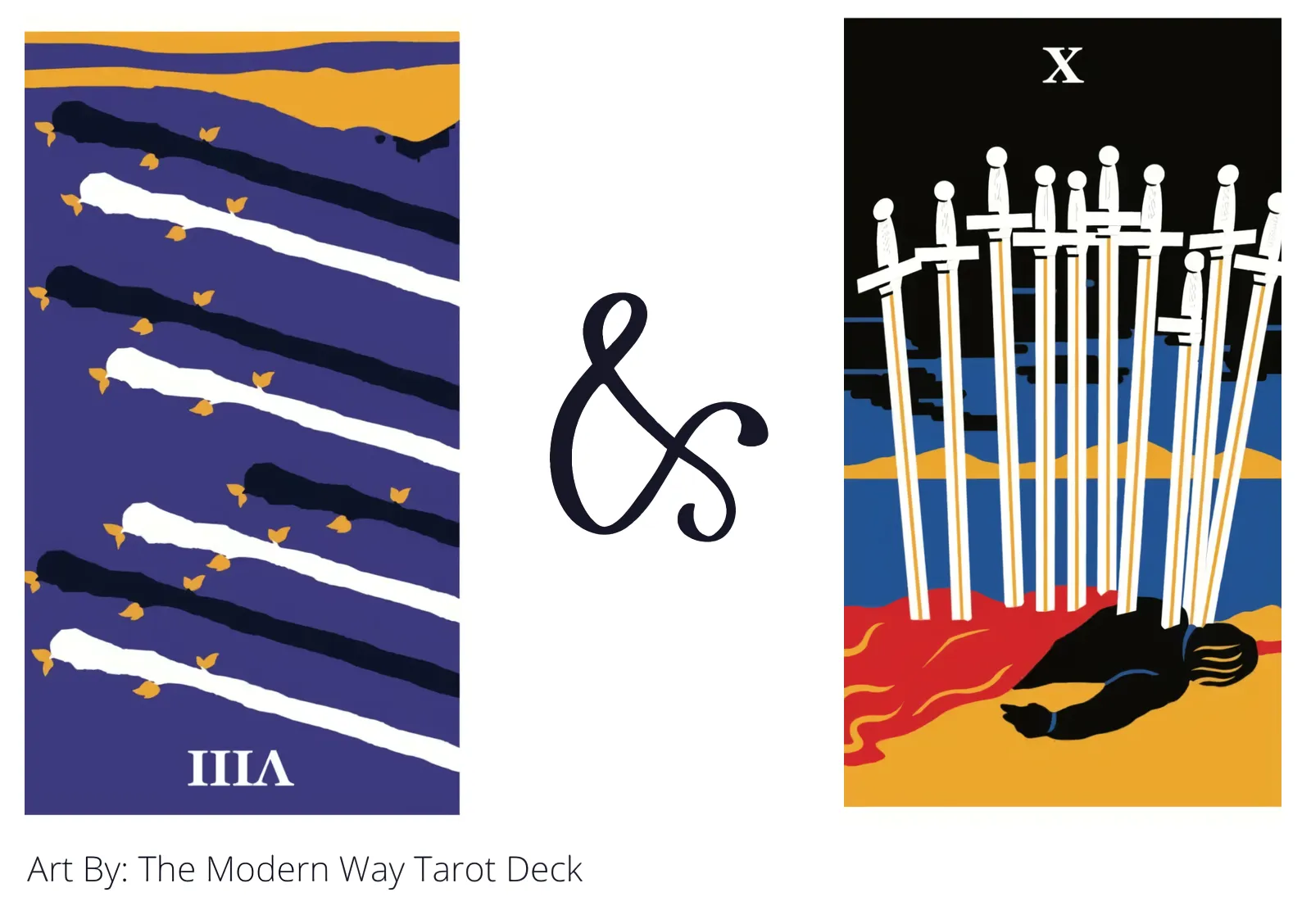 eight of wands reversed and ten of swords tarot cards together