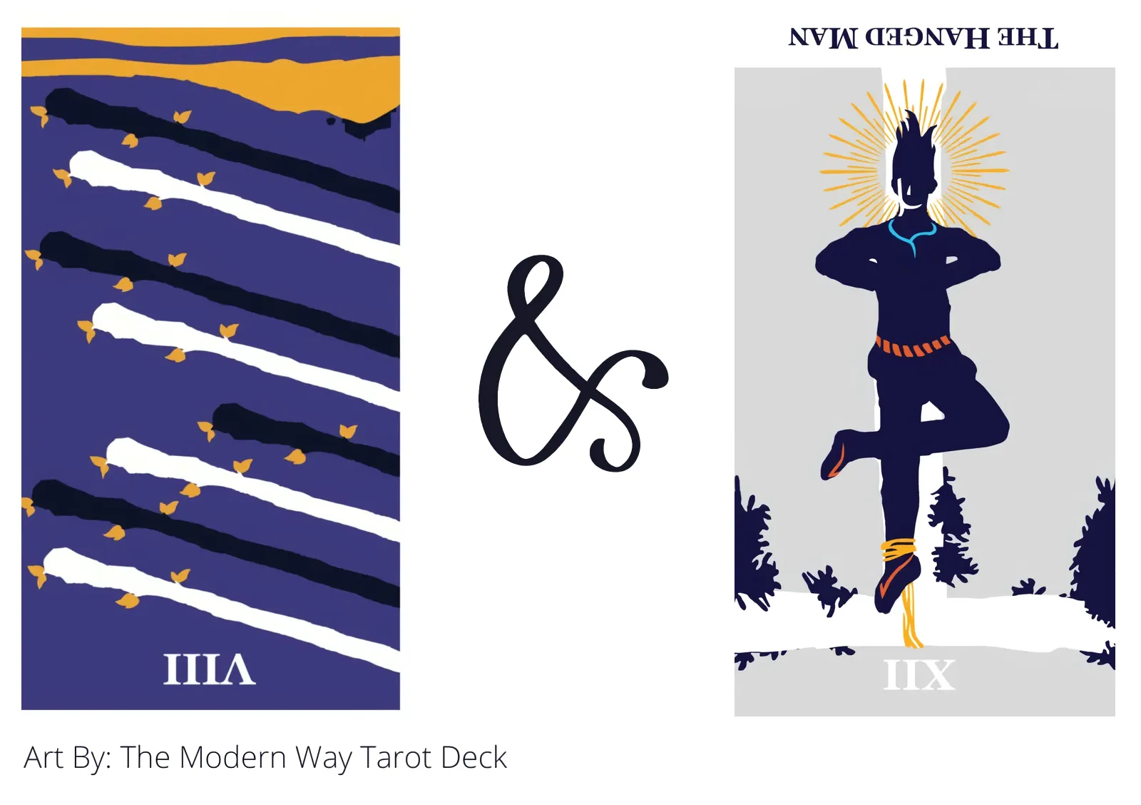 eight of wands reversed and the hanged man reversed tarot cards together