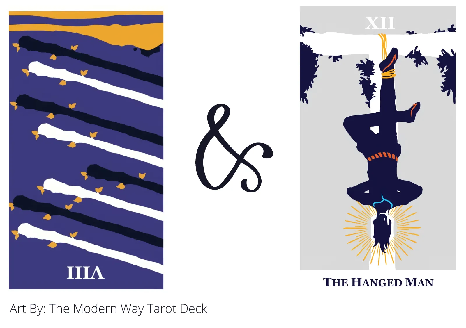 eight of wands reversed and the hanged man tarot cards together