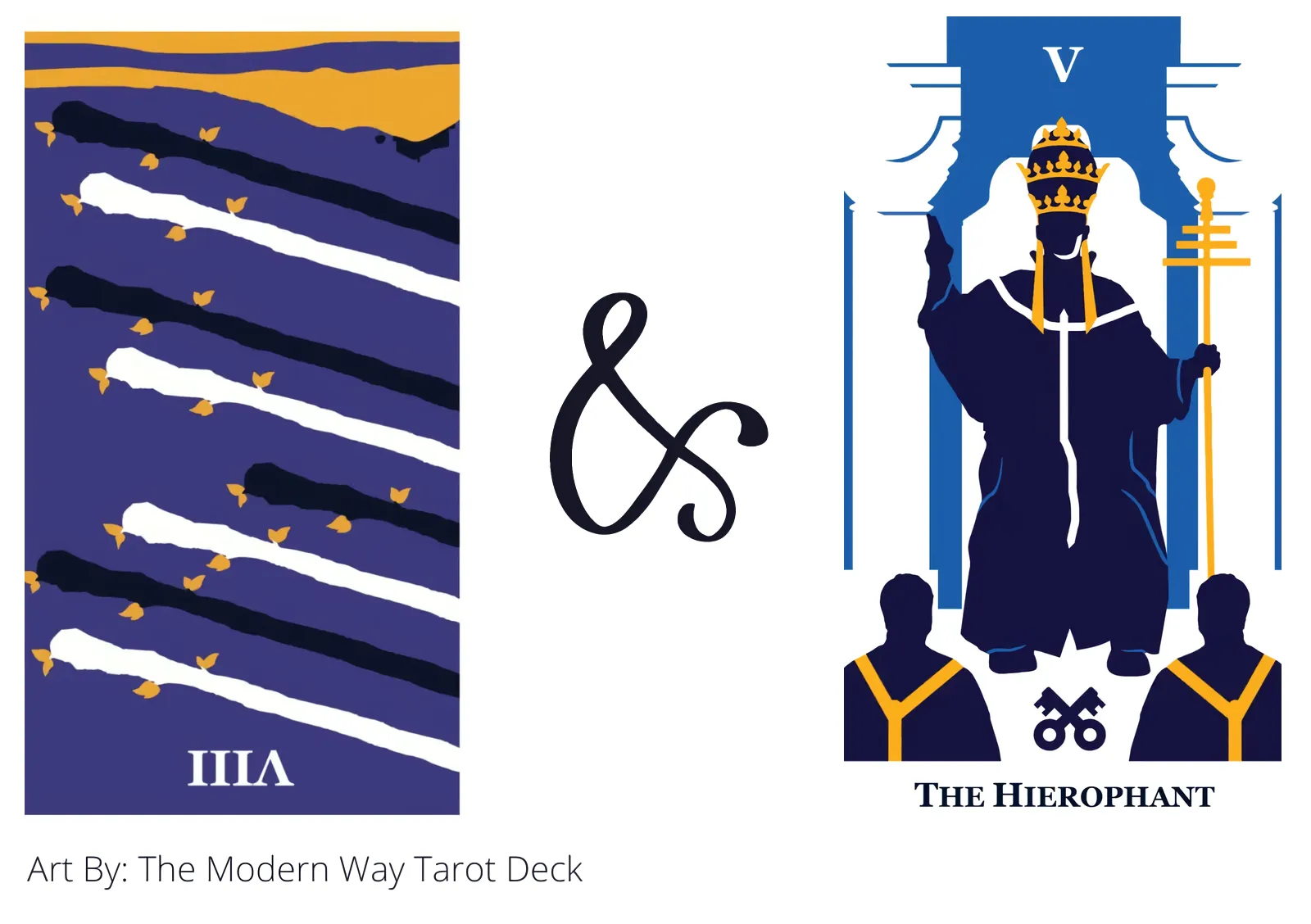 eight of wands reversed and the hierophant tarot cards together