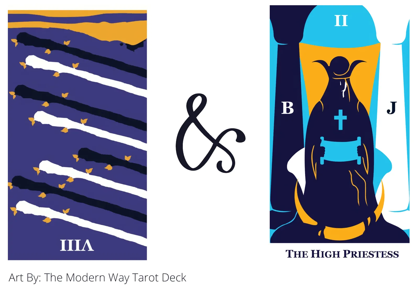 eight of wands reversed and the high priestess tarot cards together