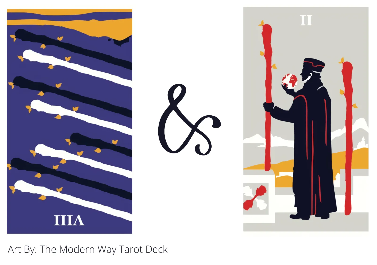 eight of wands reversed and two of wands tarot cards together