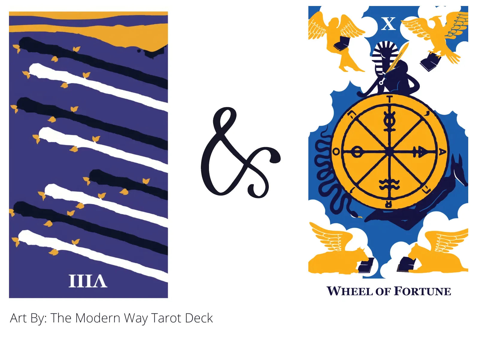 eight of wands reversed and wheel of fortune tarot cards together