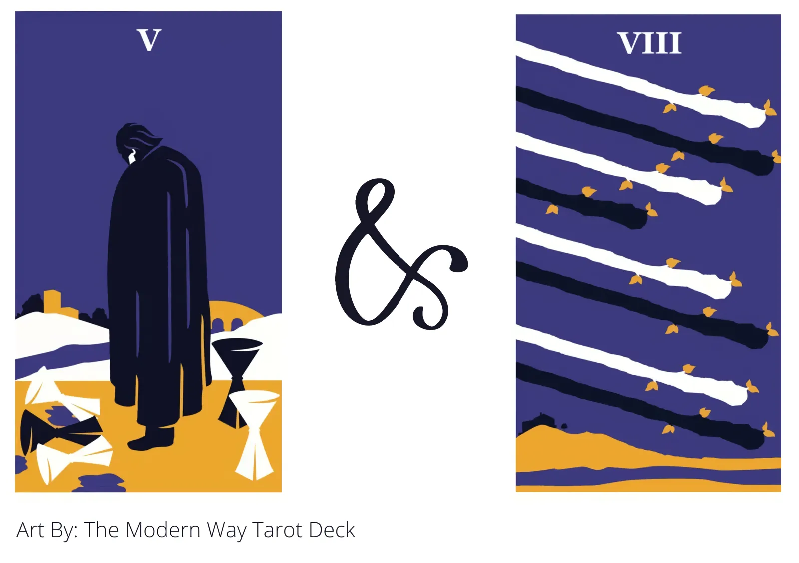 five of cups and eight of wands tarot cards together