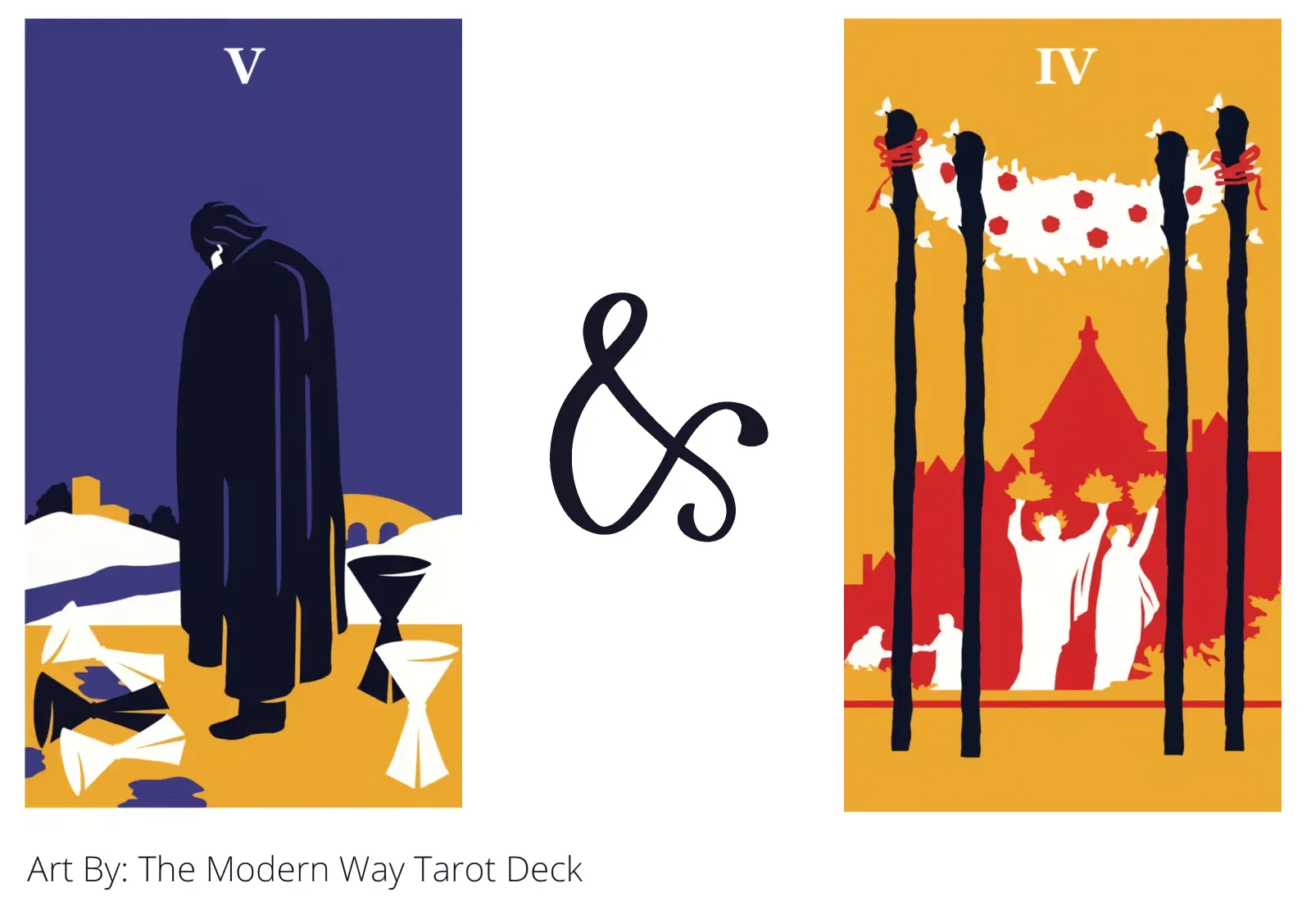 five of cups and four of wands tarot cards together