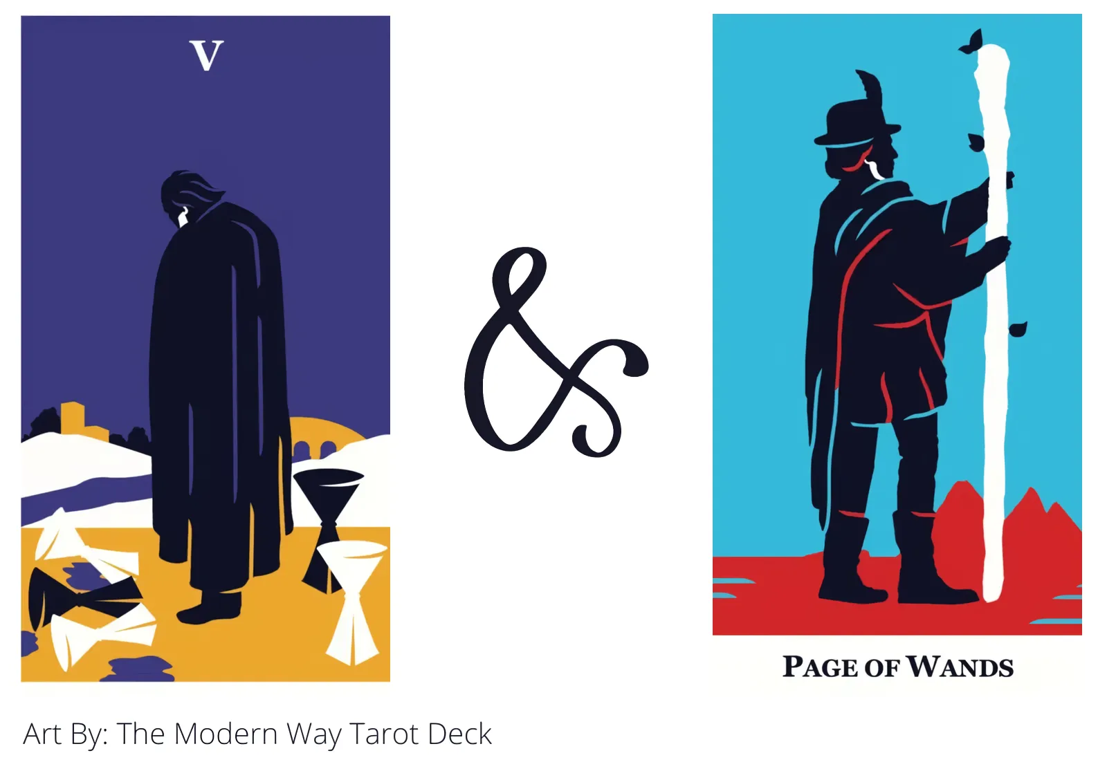 five of cups and page of wands tarot cards together