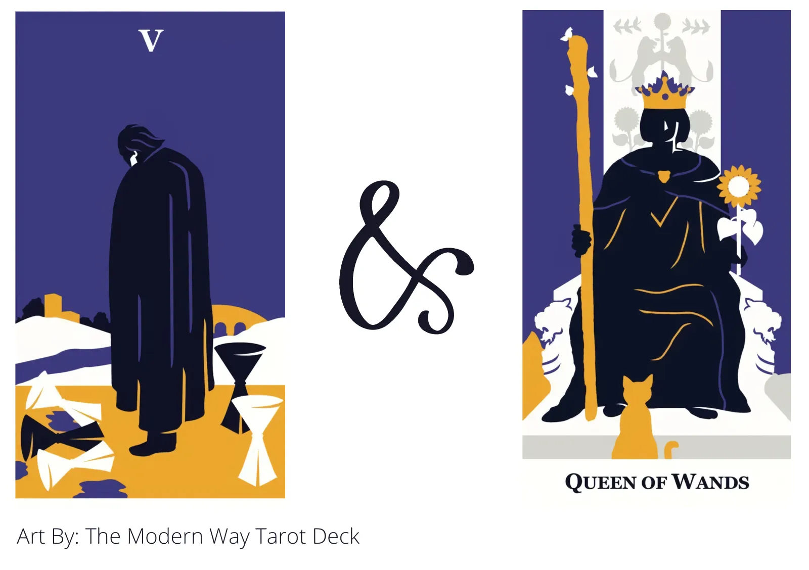 five of cups and queen of wands tarot cards together