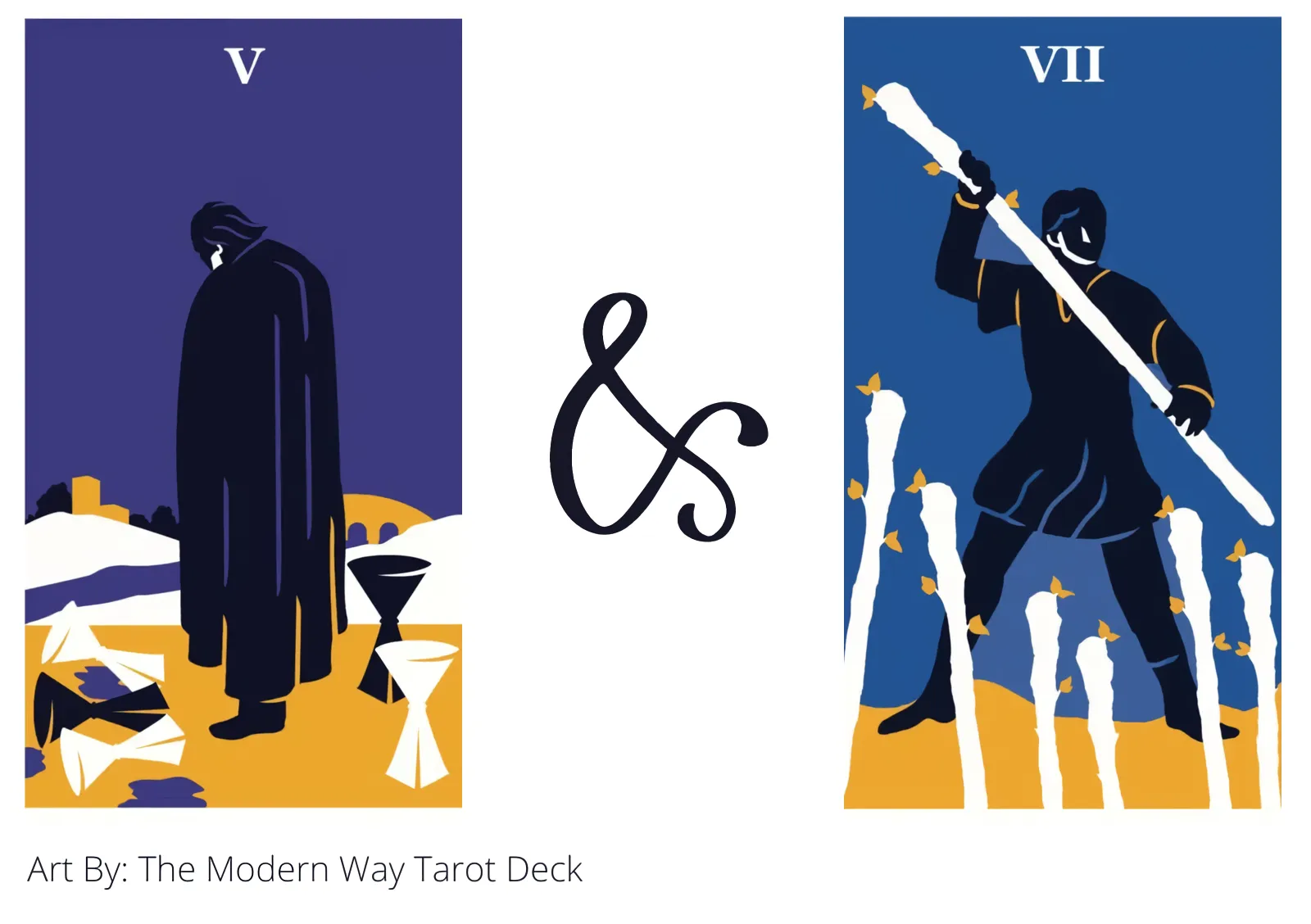five of cups and seven of wands tarot cards together