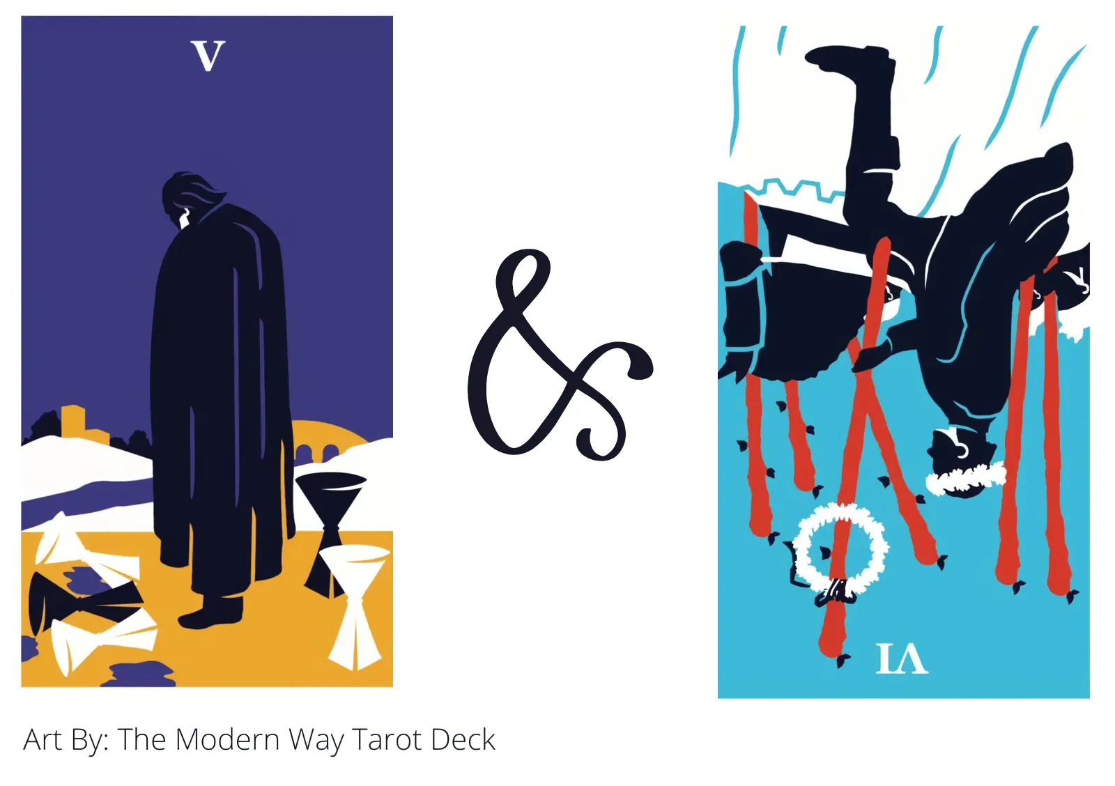 five of cups and six of wands reversed tarot cards together