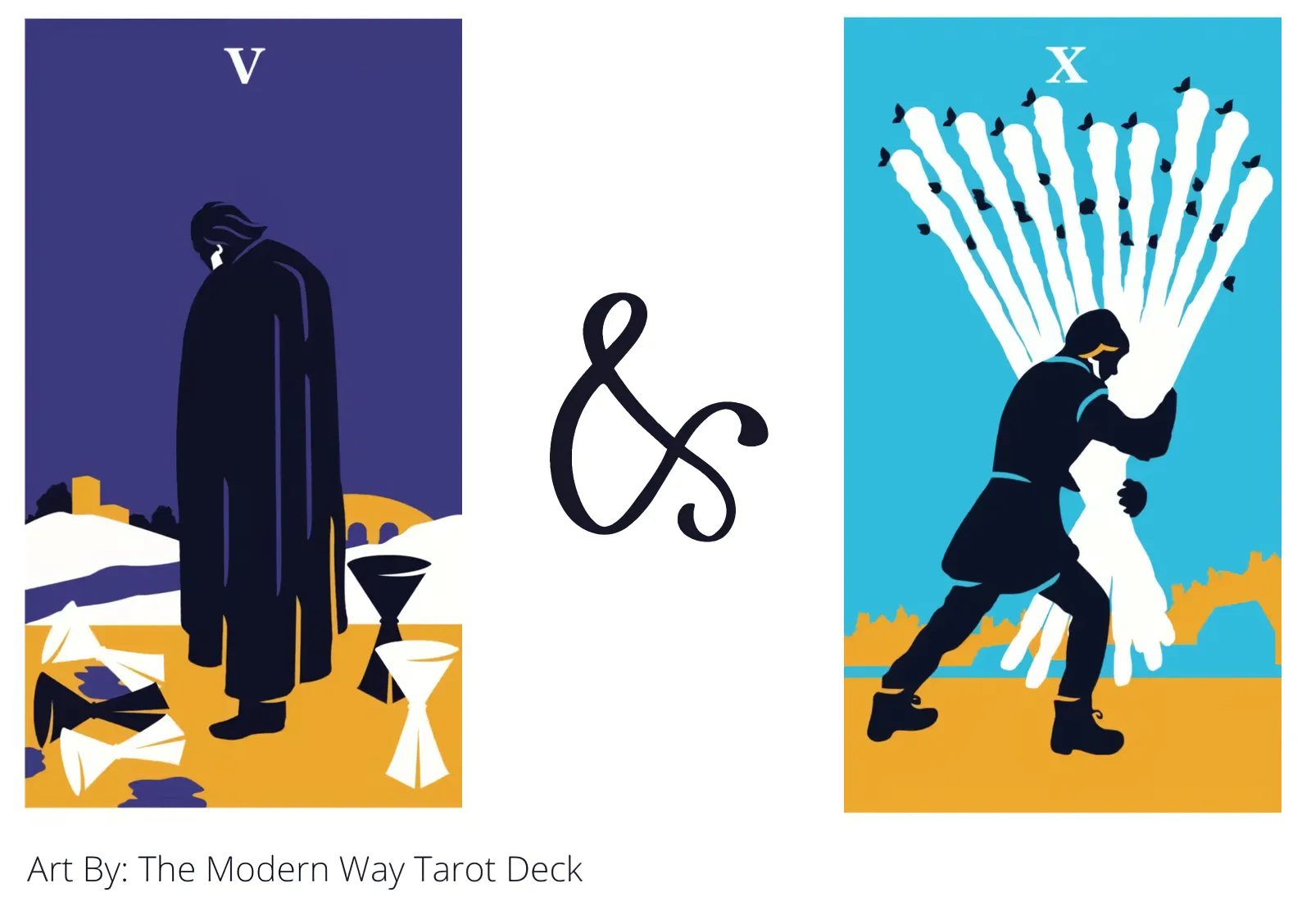 five of cups and ten of wands tarot cards together