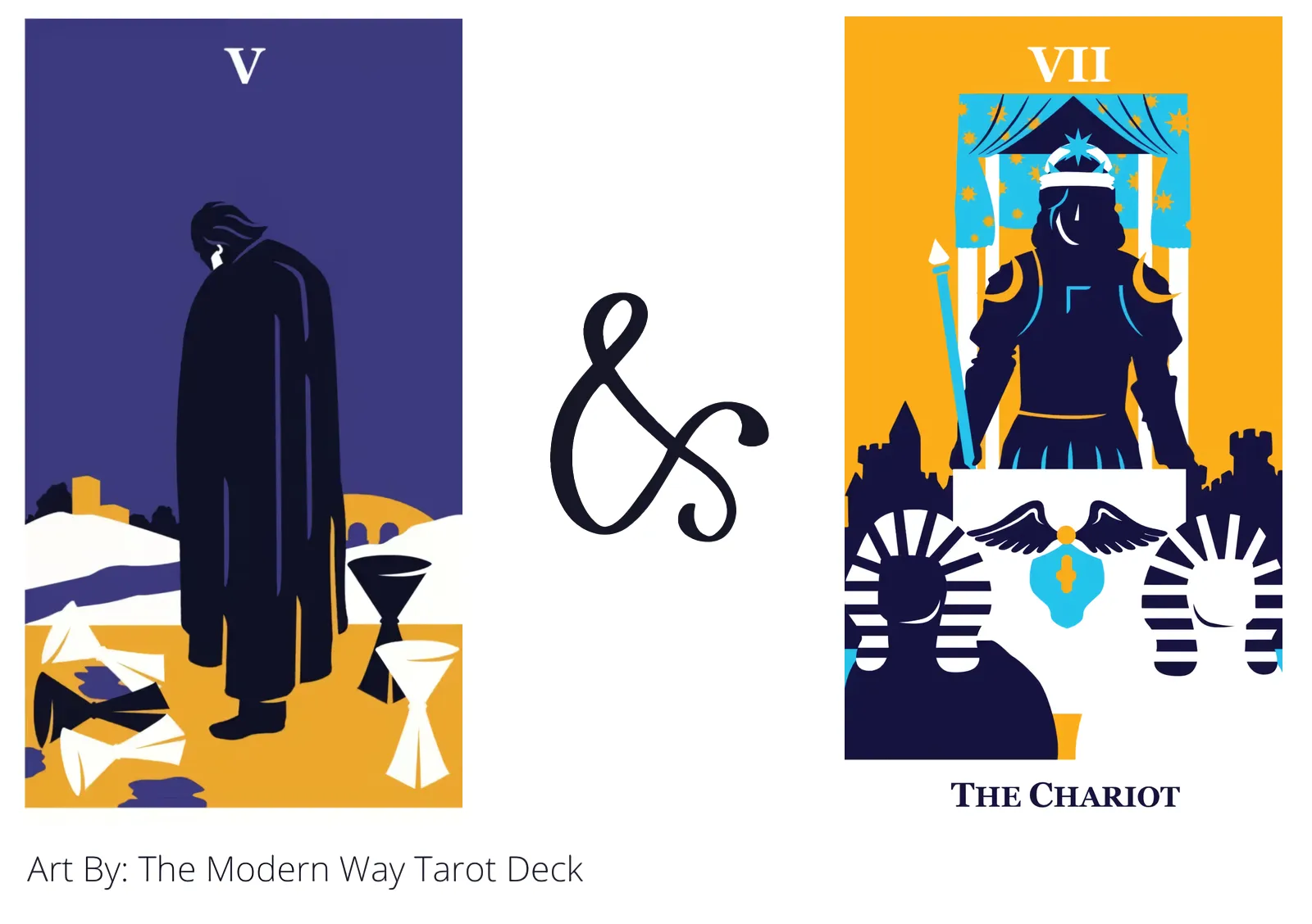 five of cups and the chariot tarot cards together