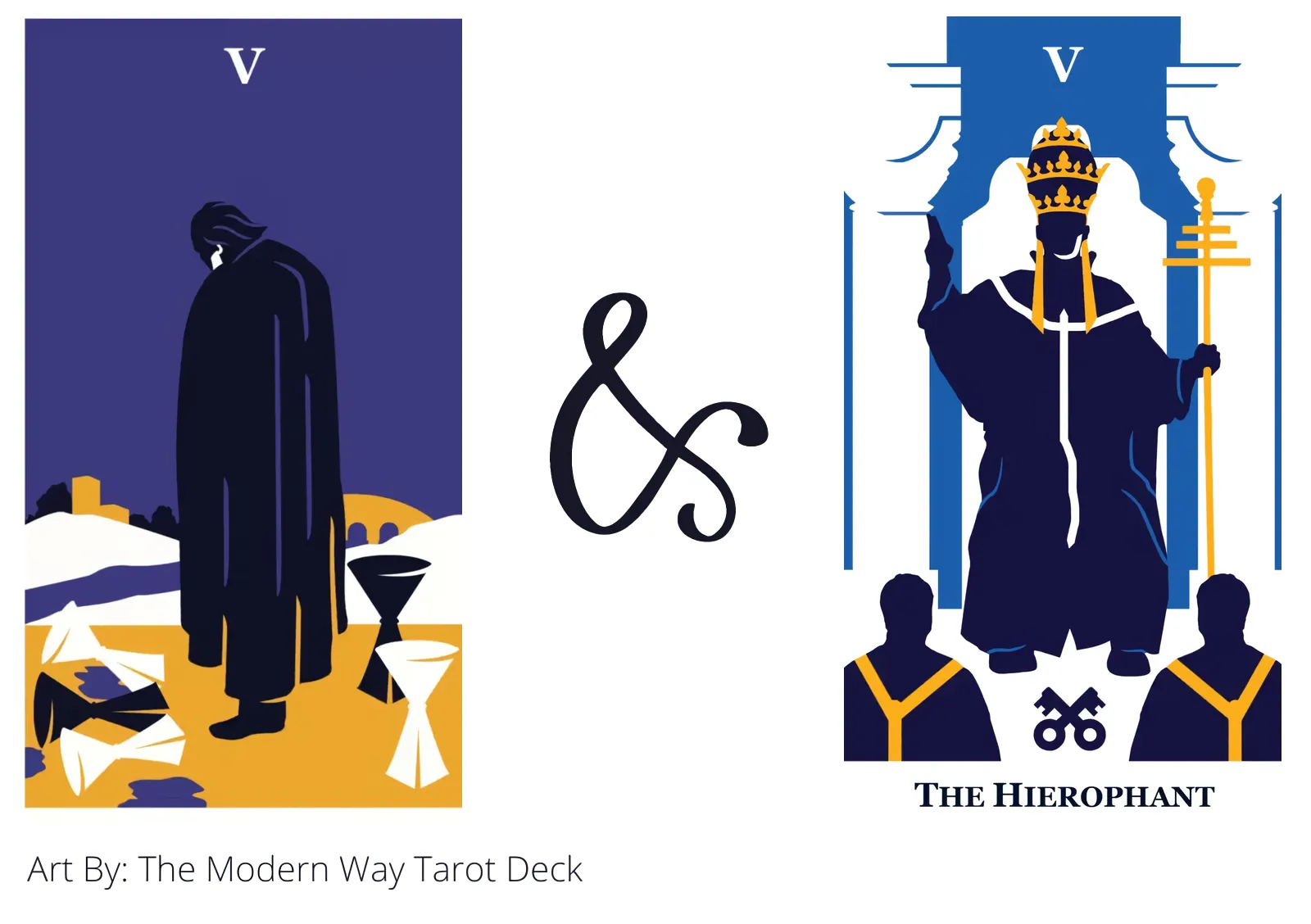 five of cups and the hierophant tarot cards together