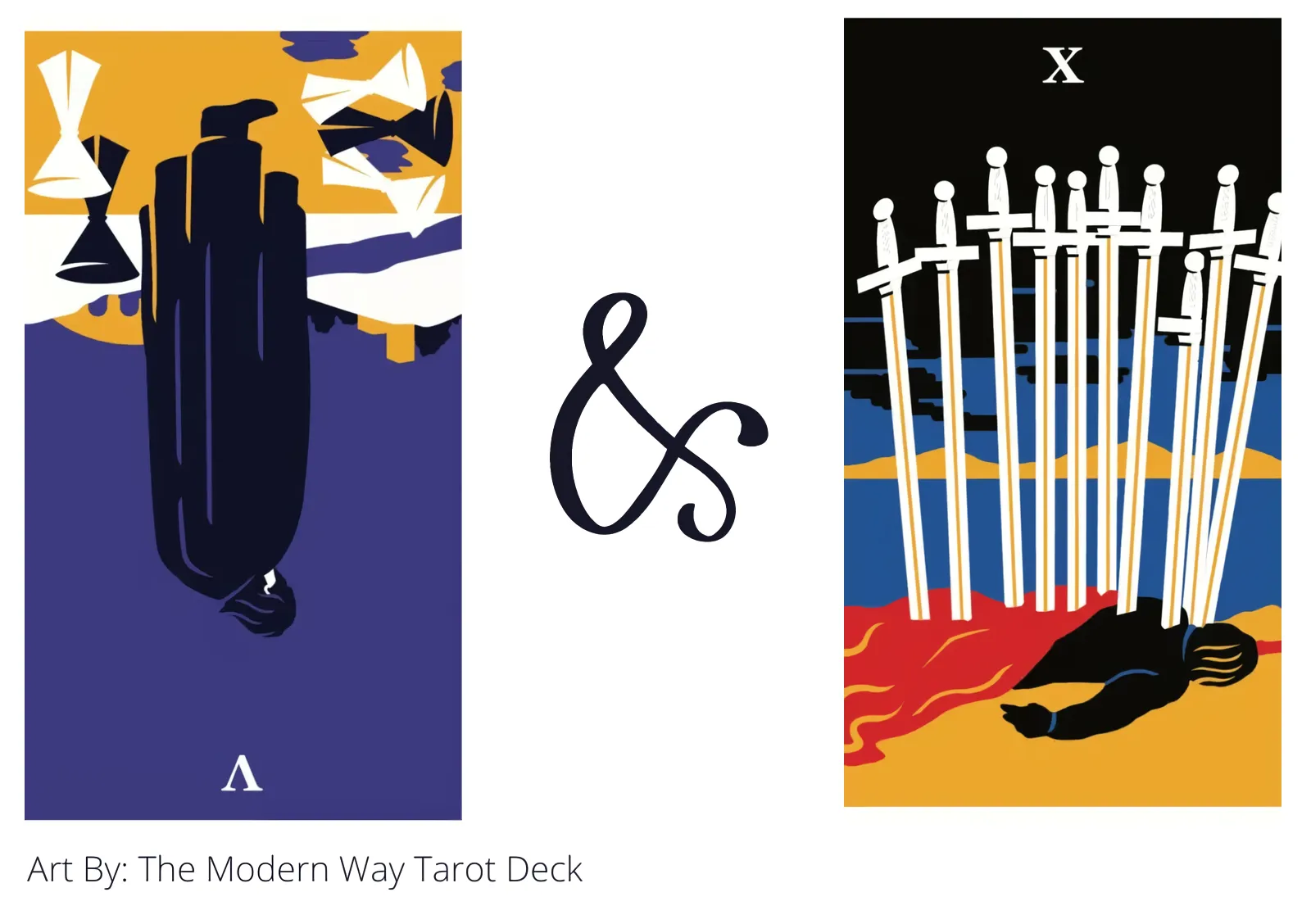 five of cups reversed and ten of swords tarot cards together