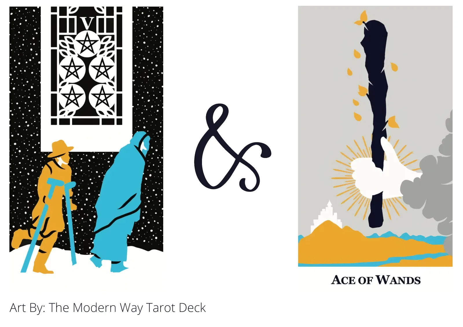 five of pentacles and ace of wands tarot cards together
