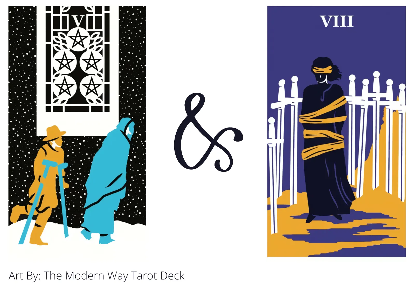 five of pentacles and eight of swords tarot cards together