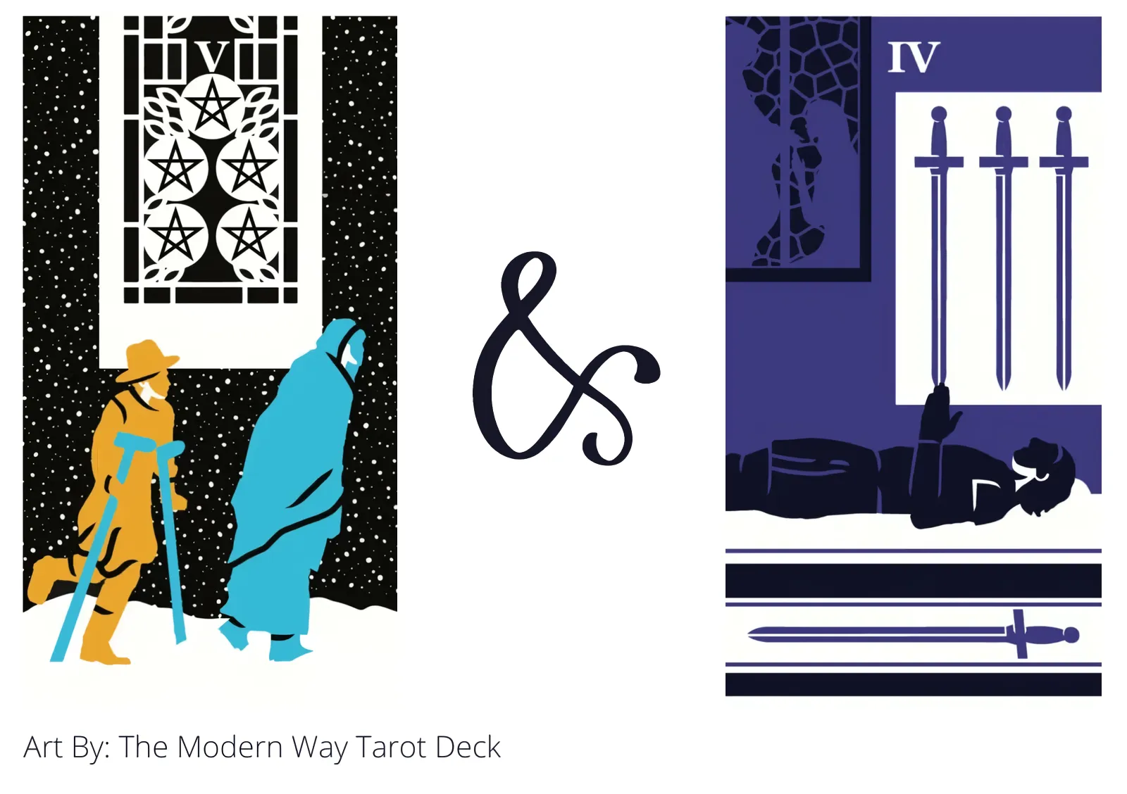 five of pentacles and four of swords tarot cards together