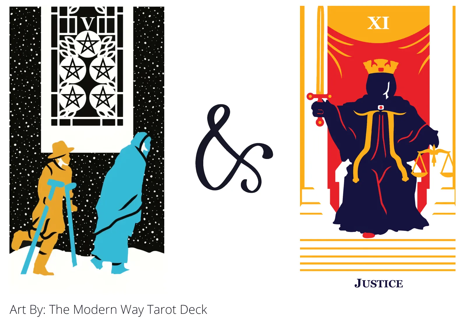 five of pentacles and justice tarot cards together