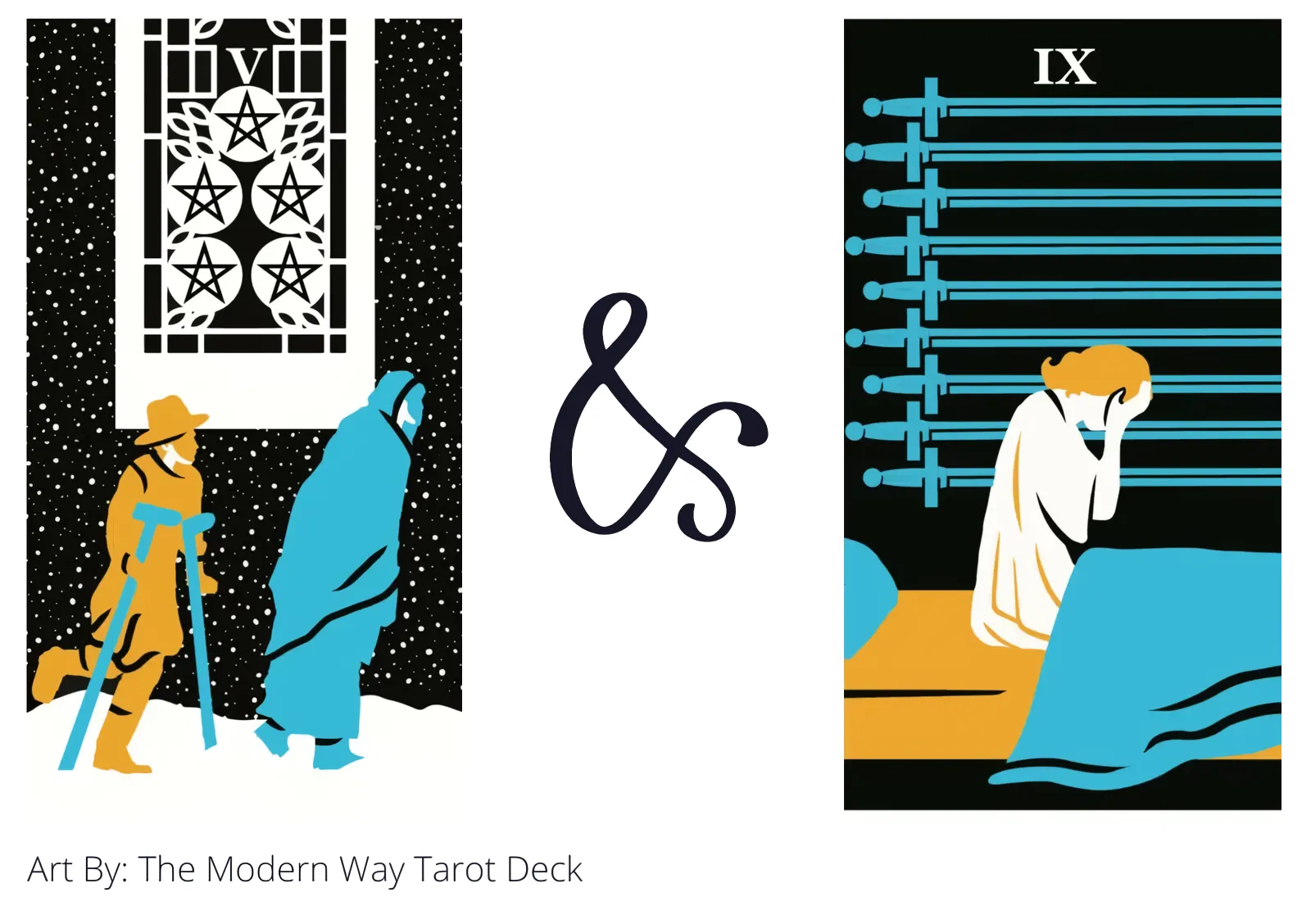 five of pentacles and nine of swords tarot cards together