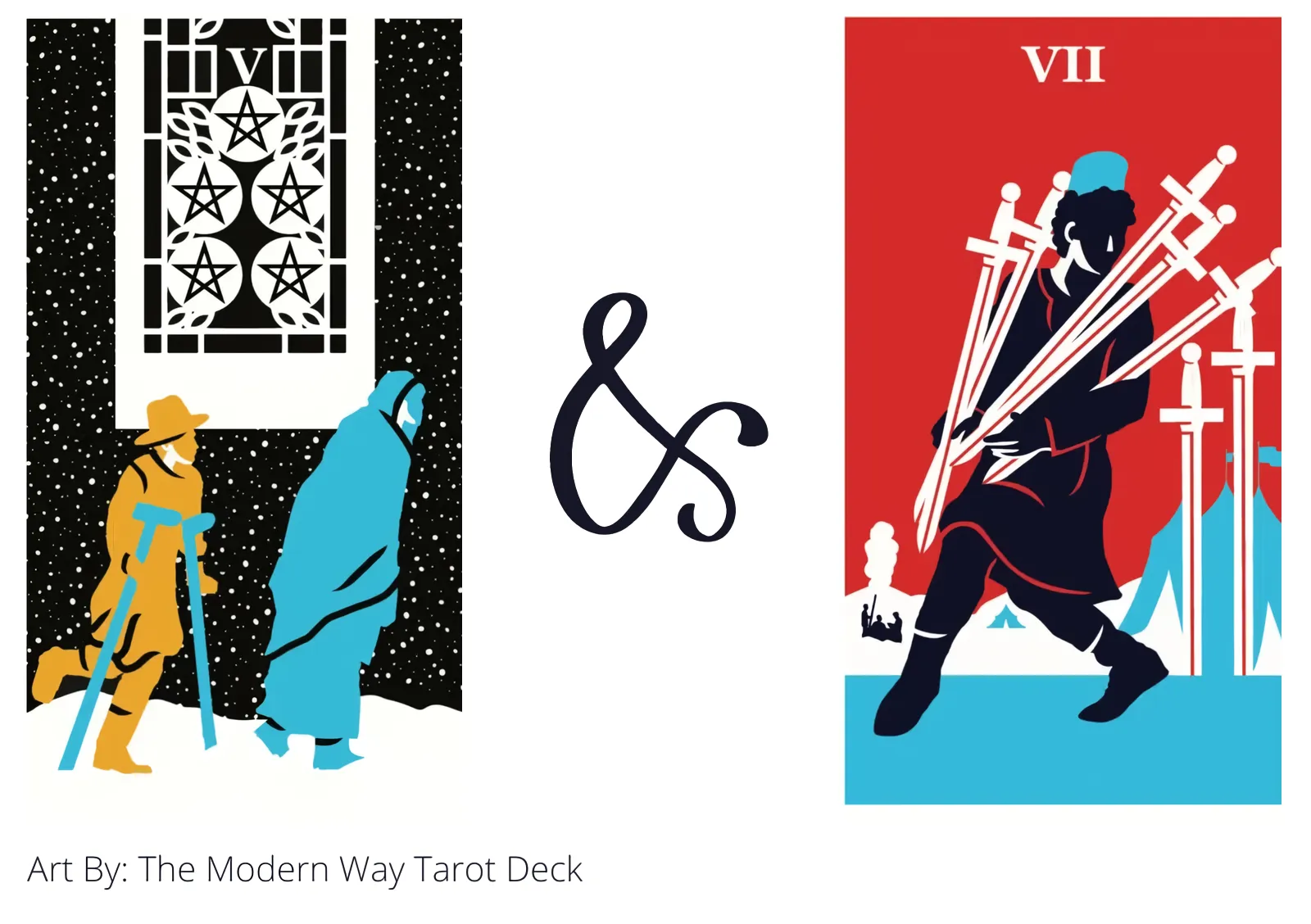 five of pentacles and seven of swords tarot cards together