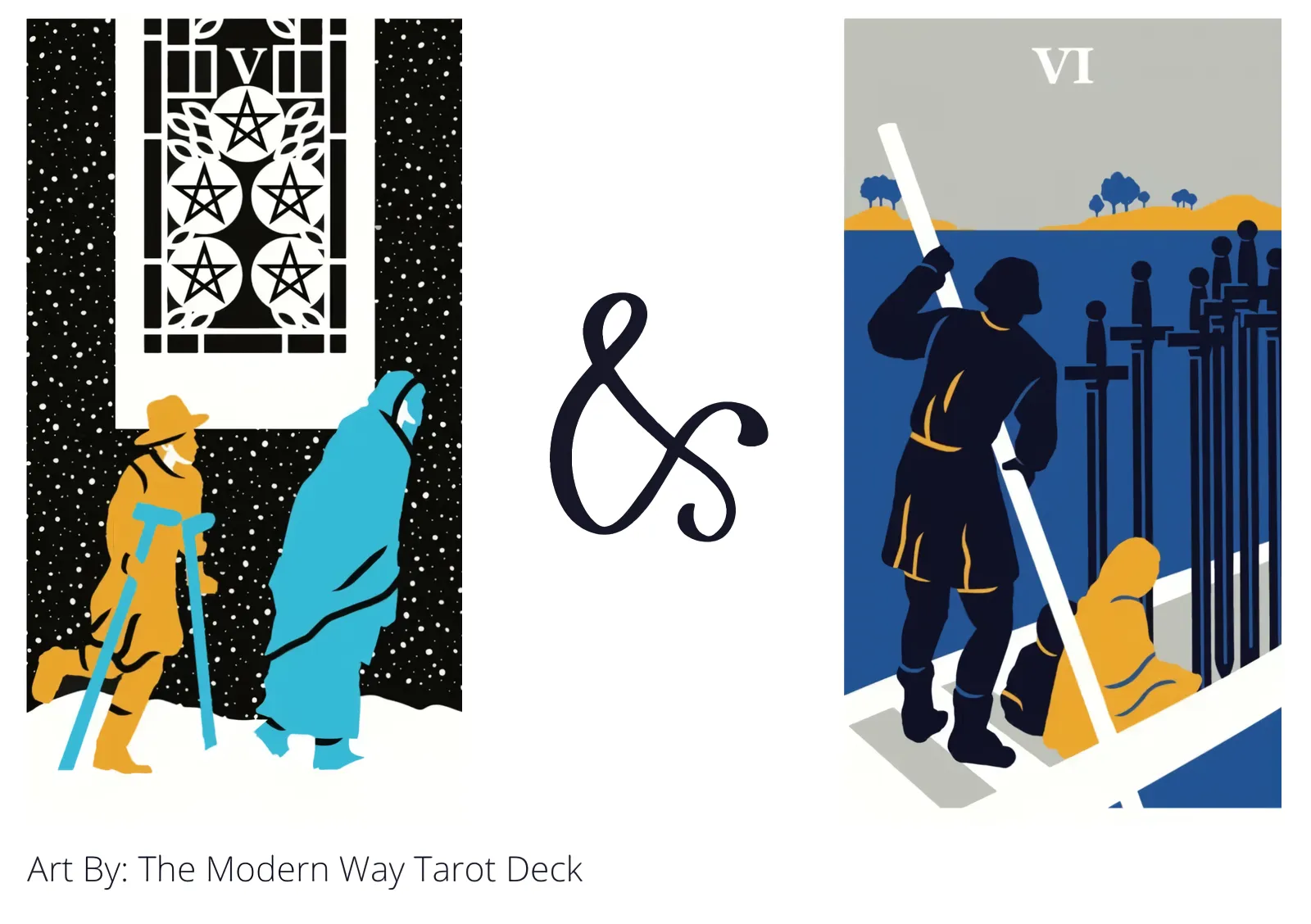 five of pentacles and six of swords tarot cards together