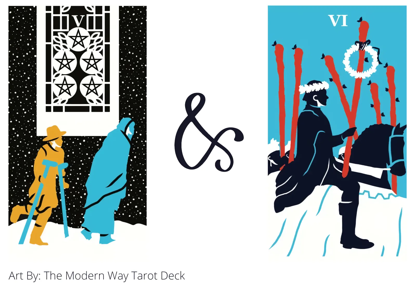 five of pentacles and six of wands tarot cards together