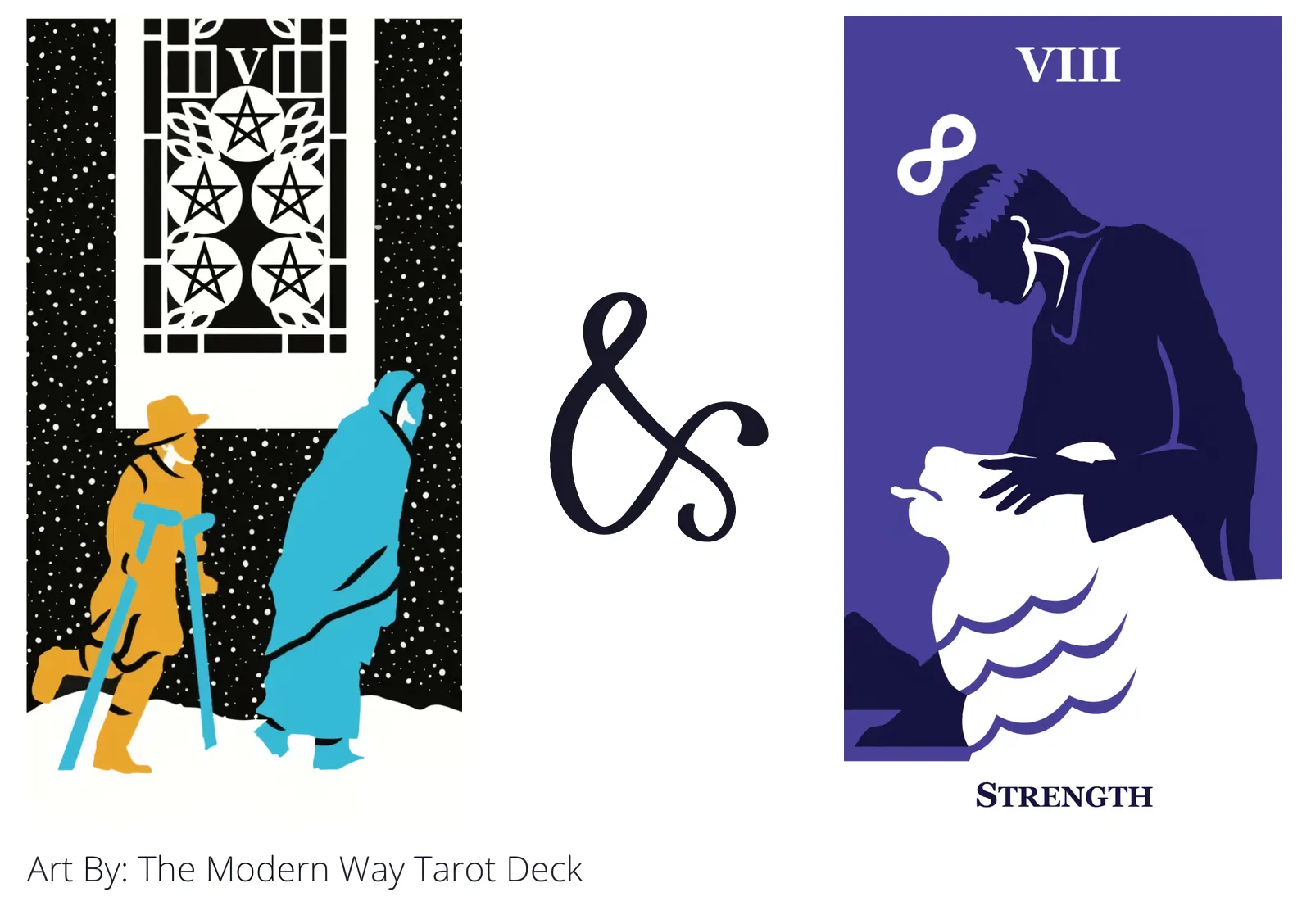 five of pentacles and strength tarot cards together