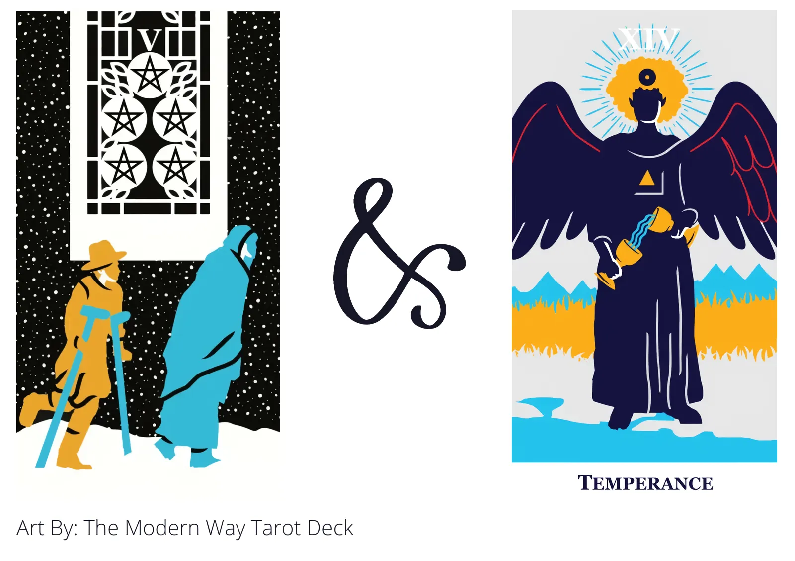 five of pentacles and temperance tarot cards together