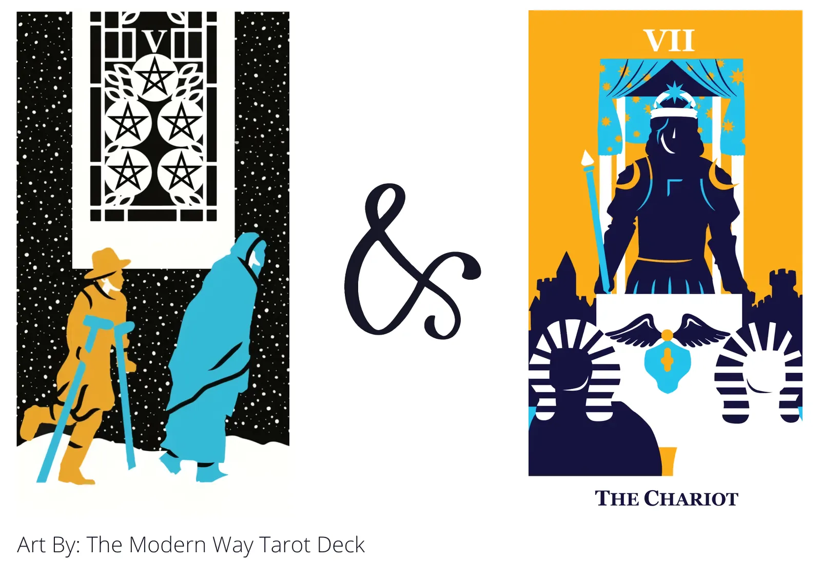 five of pentacles and the chariot tarot cards together