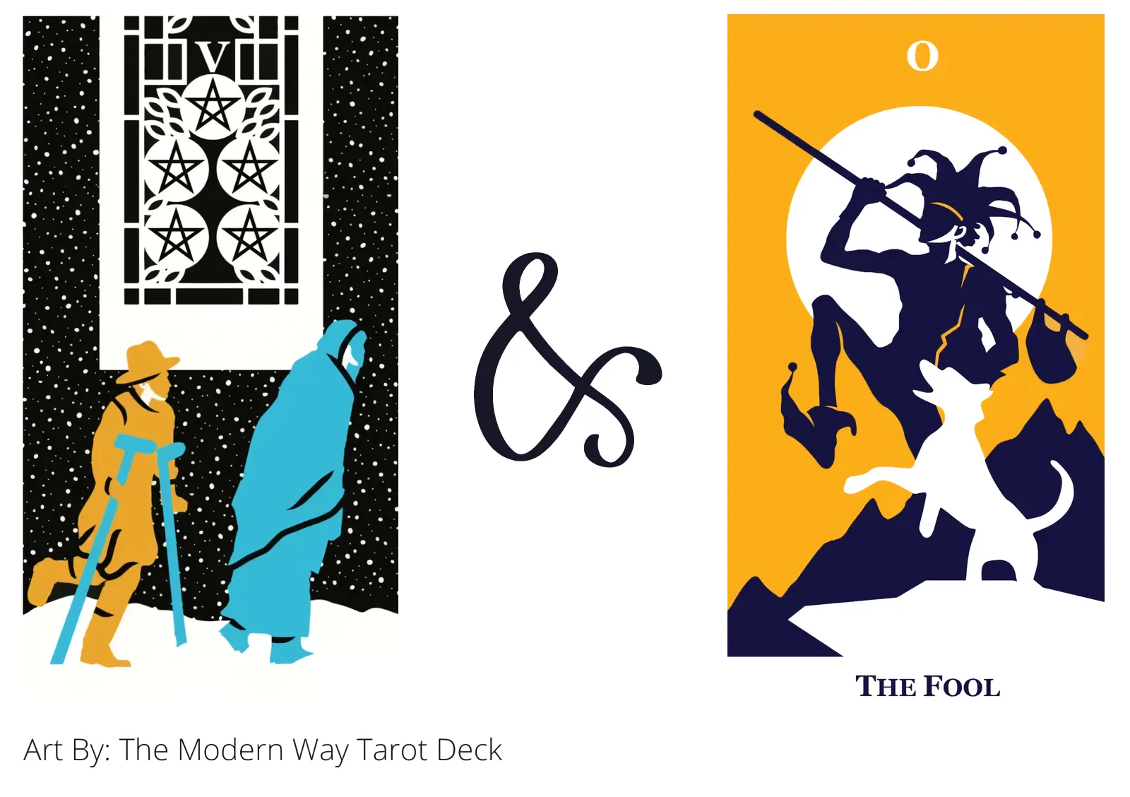 five of pentacles and the fool tarot cards together