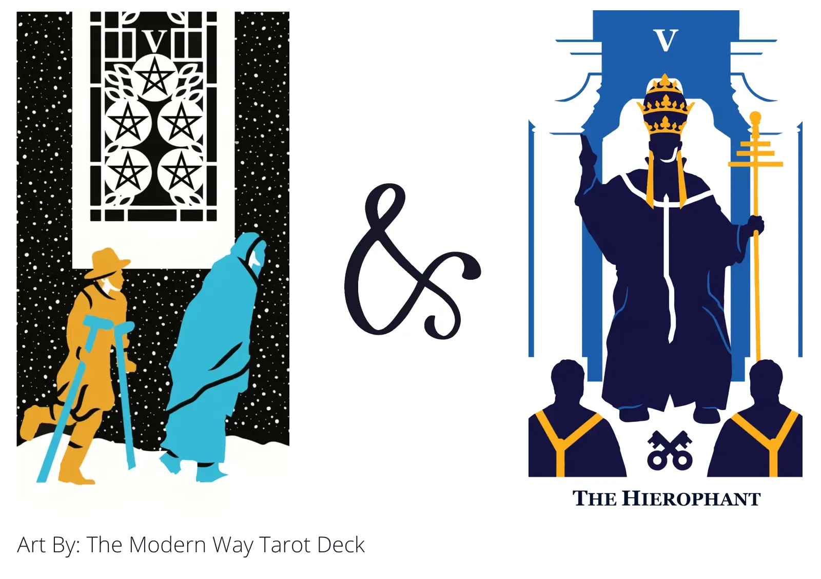 five of pentacles and the hierophant tarot cards together