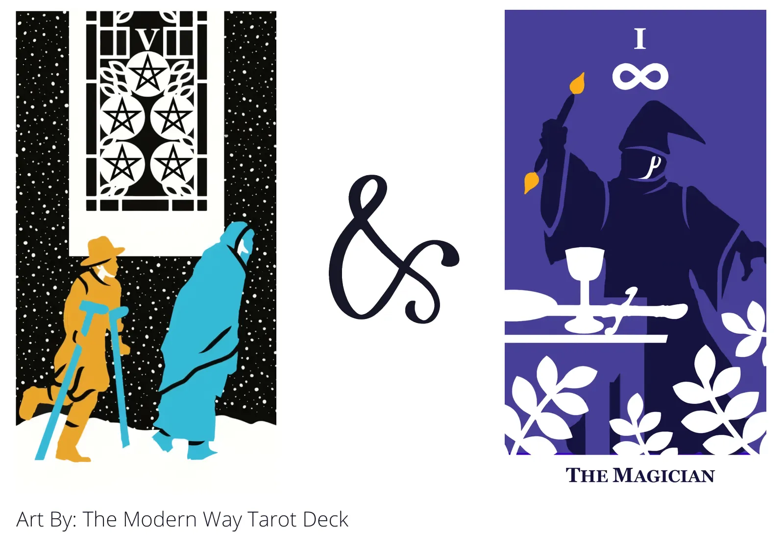 five of pentacles and the magician tarot cards together
