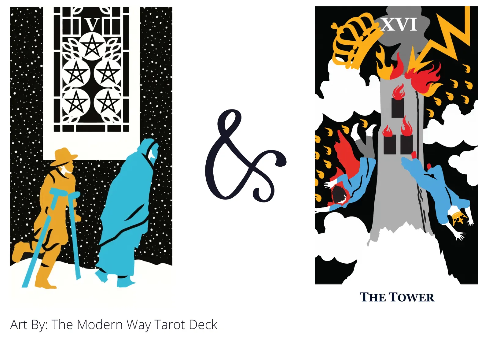 five of pentacles and the tower tarot cards together