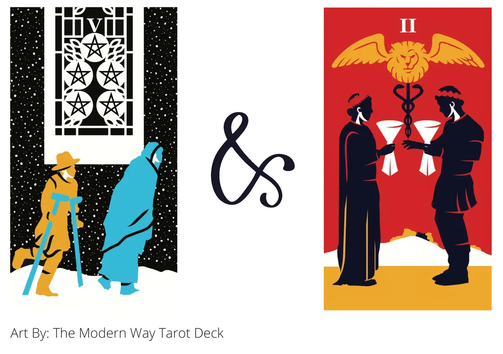 five of pentacles and two of cups tarot cards together
