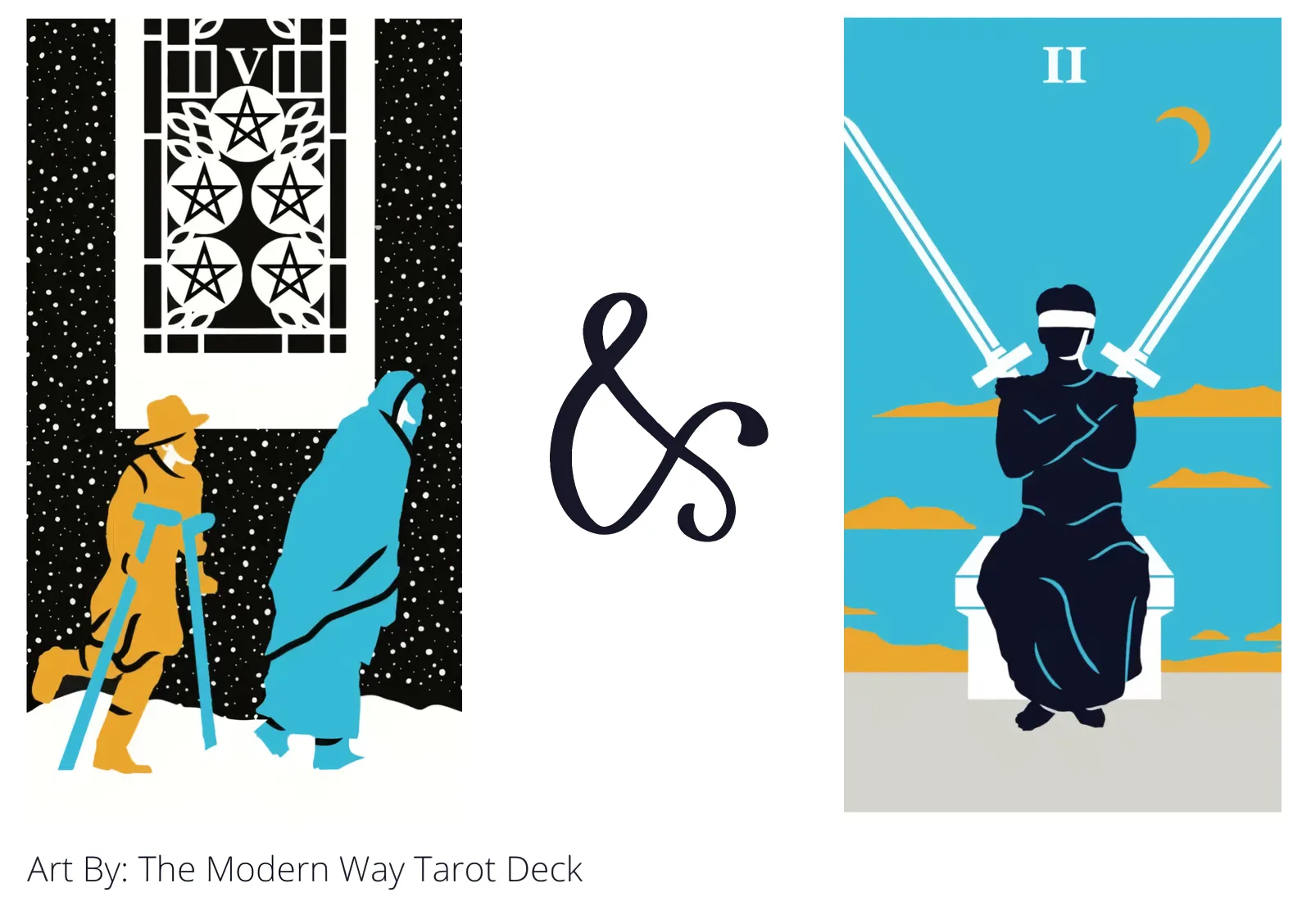 five of pentacles and two of swords tarot cards together