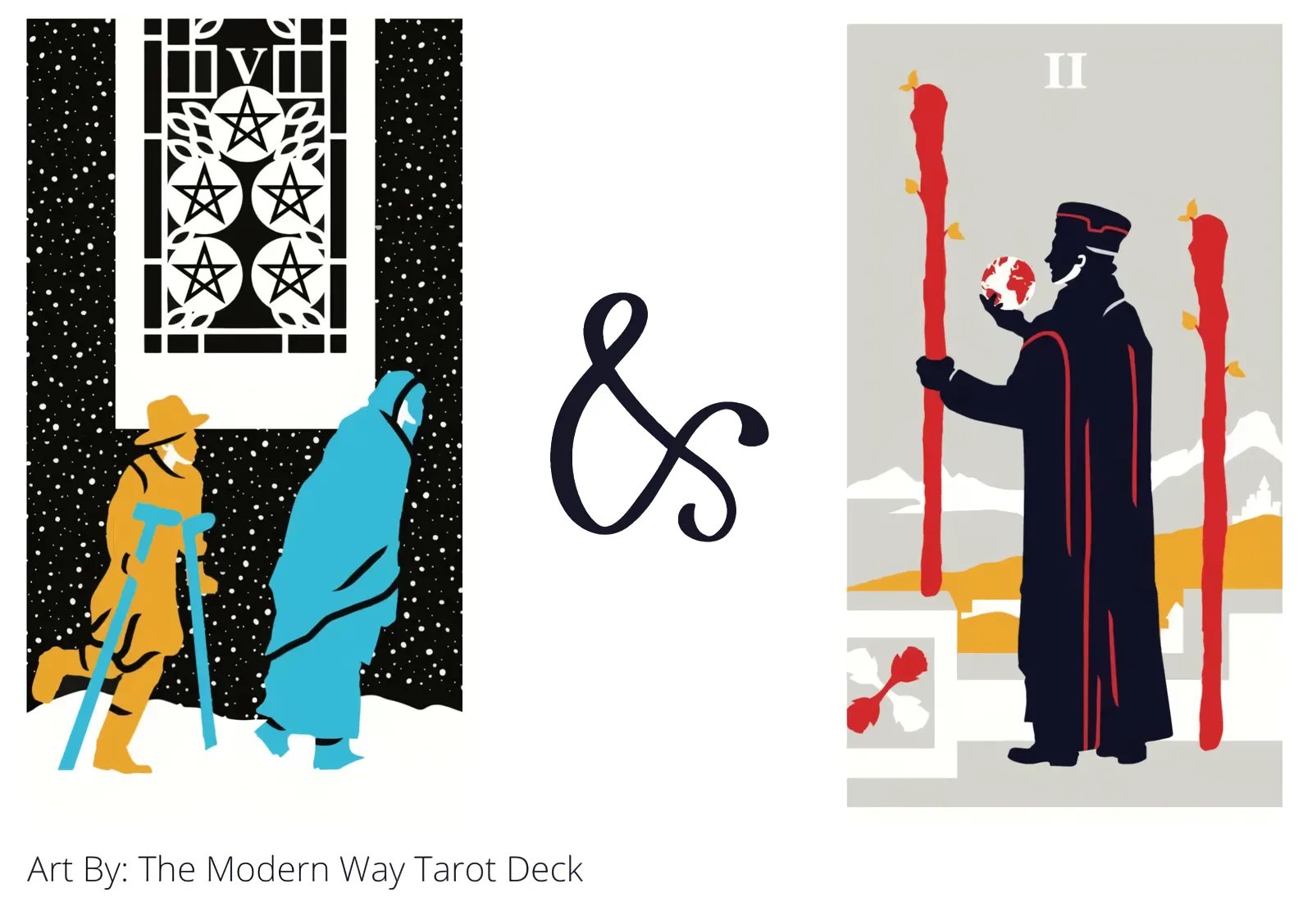 five of pentacles and two of wands tarot cards together