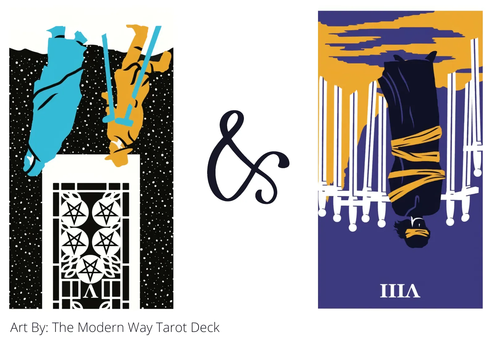 five of pentacles reversed and eight of swords reversed tarot cards together