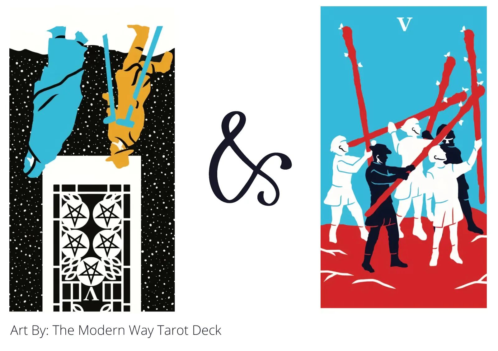 five of pentacles reversed and five of wands tarot cards together