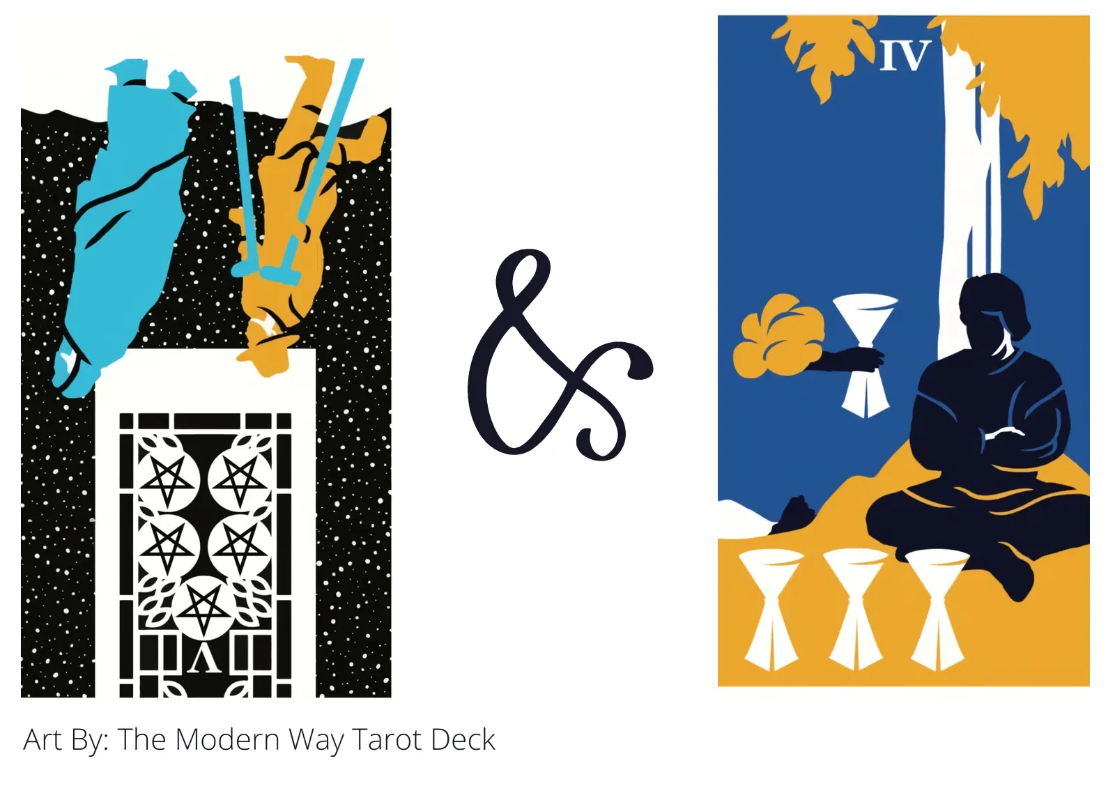 five of pentacles reversed and four of cups tarot cards together