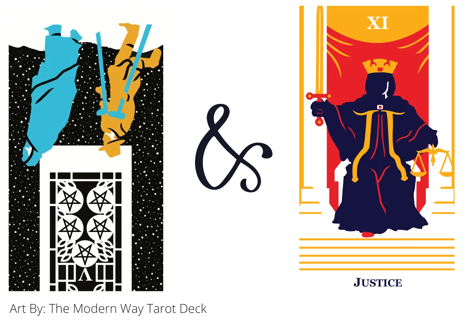 five of pentacles reversed and justice tarot cards together