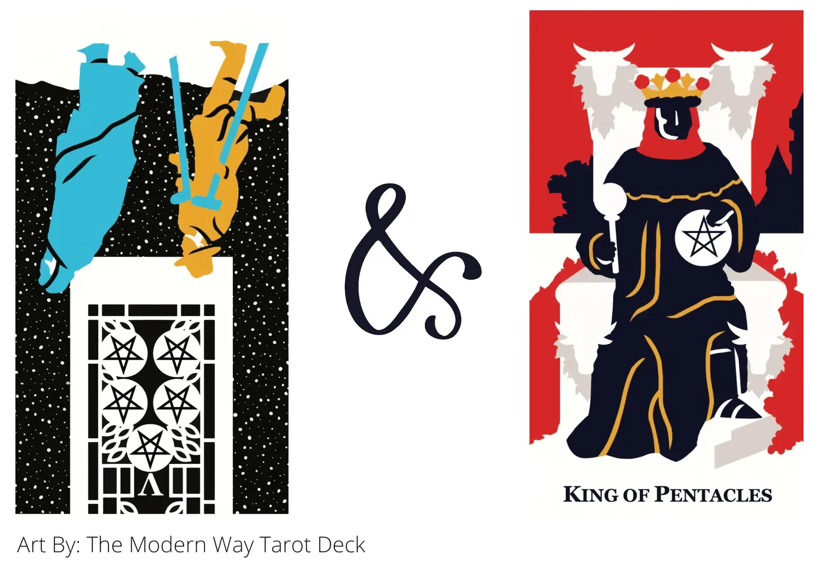 five of pentacles reversed and king of pentacles tarot cards together