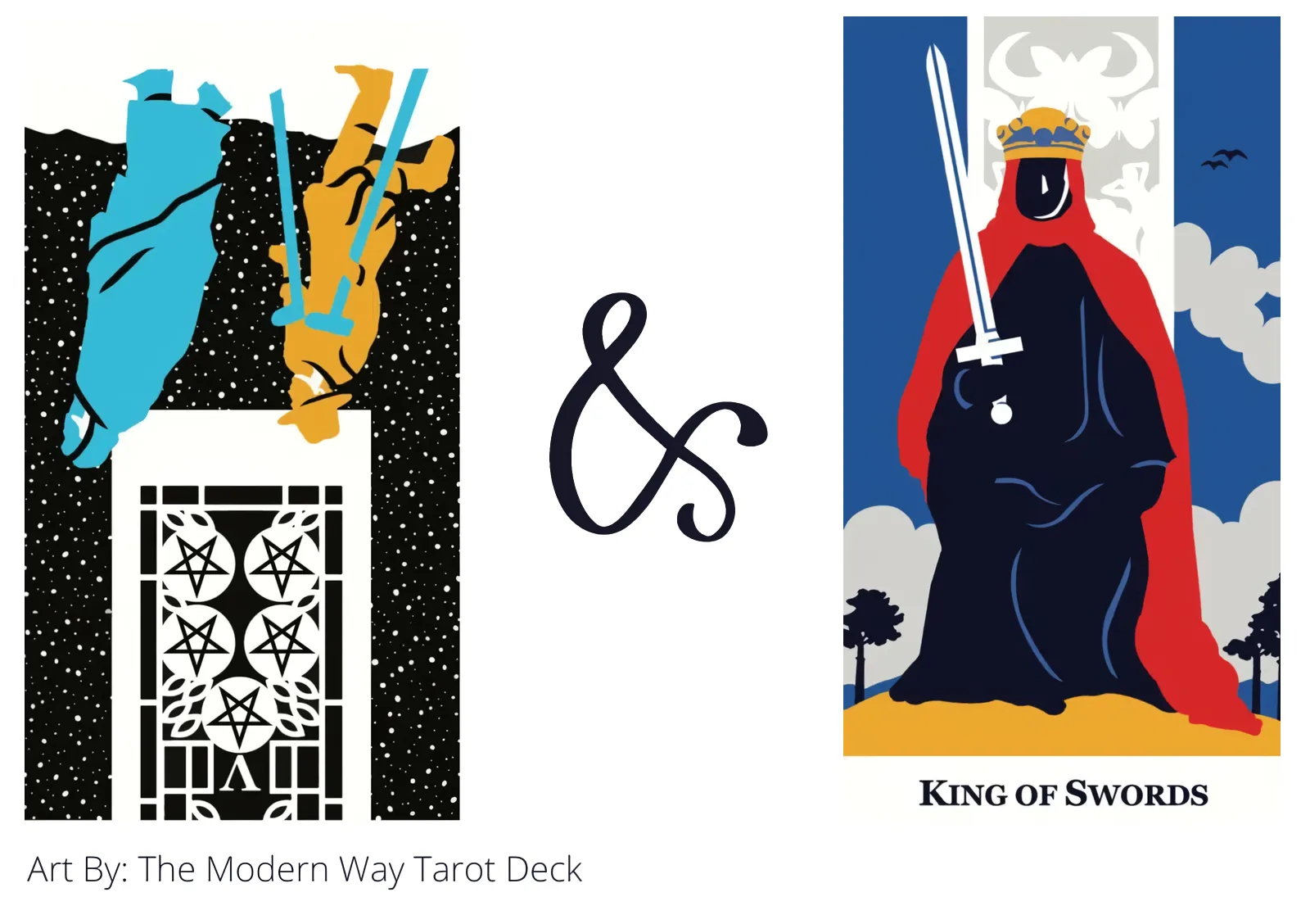 five of pentacles reversed and king of swords tarot cards together