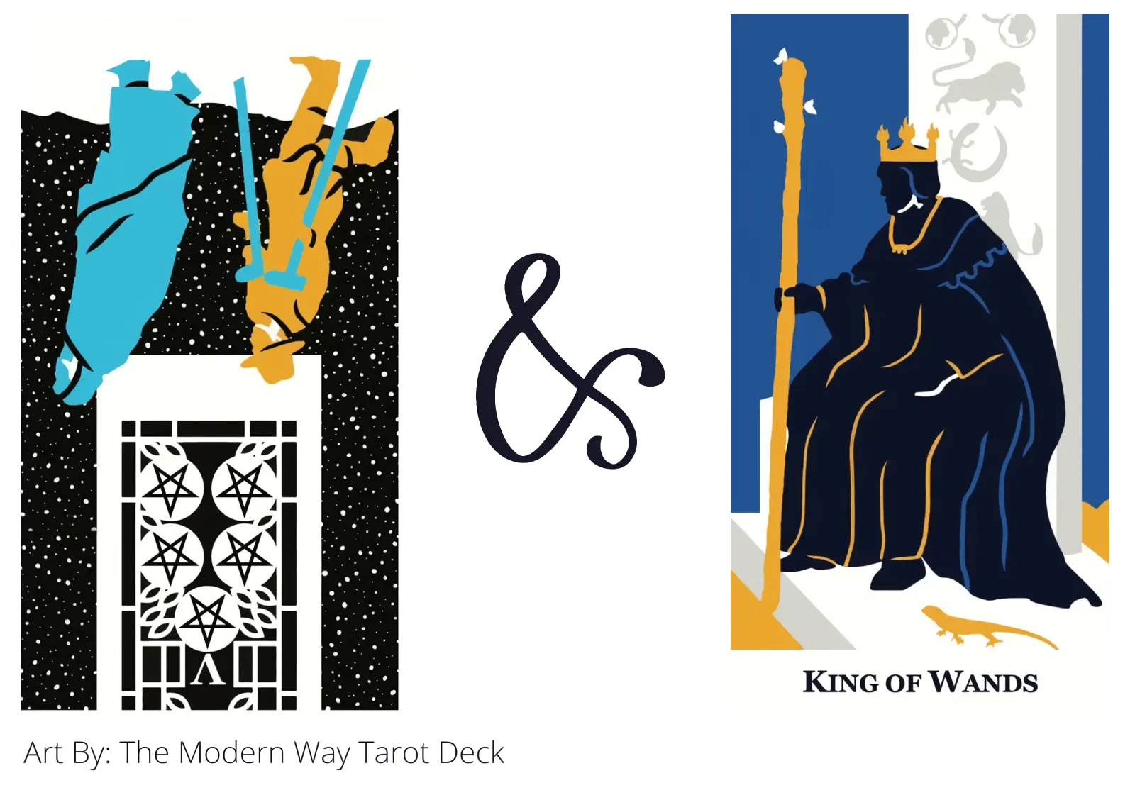 five of pentacles reversed and king of wands tarot cards together