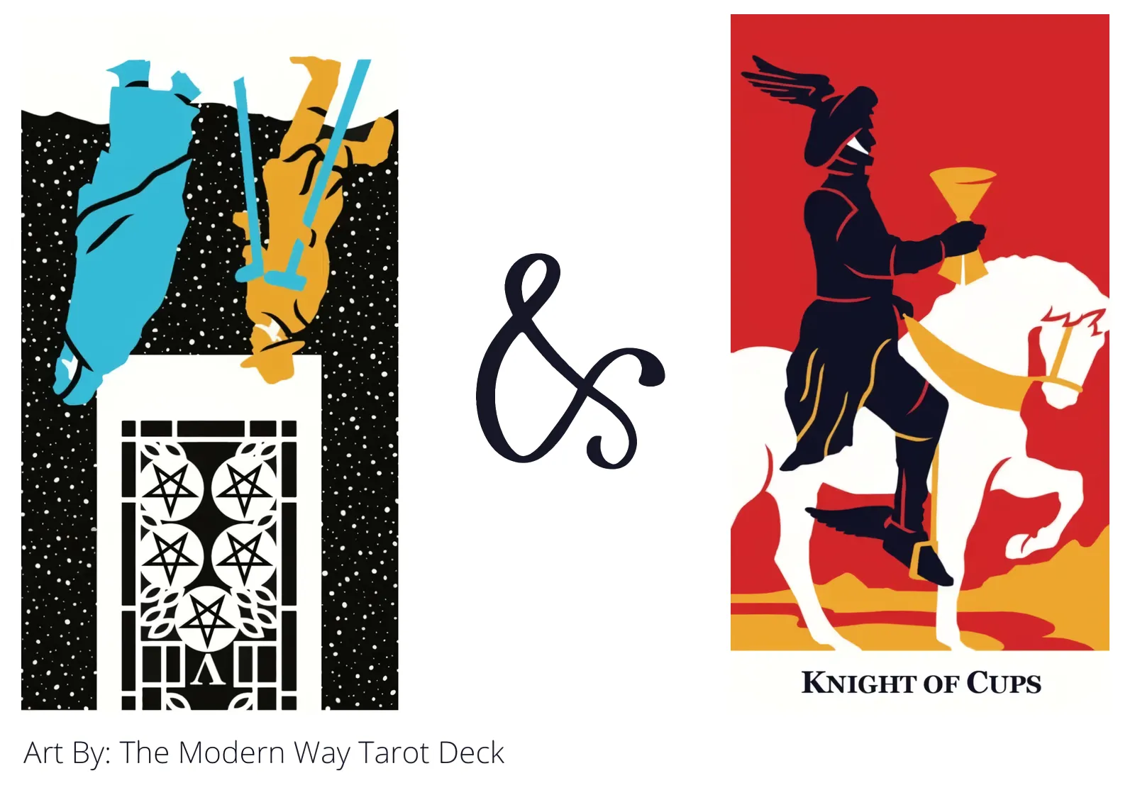 five of pentacles reversed and knight of cups tarot cards together