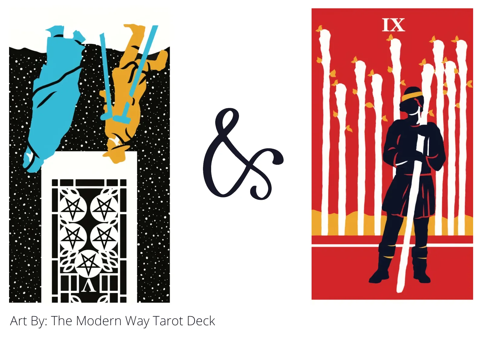 five of pentacles reversed and nine of wands tarot cards together